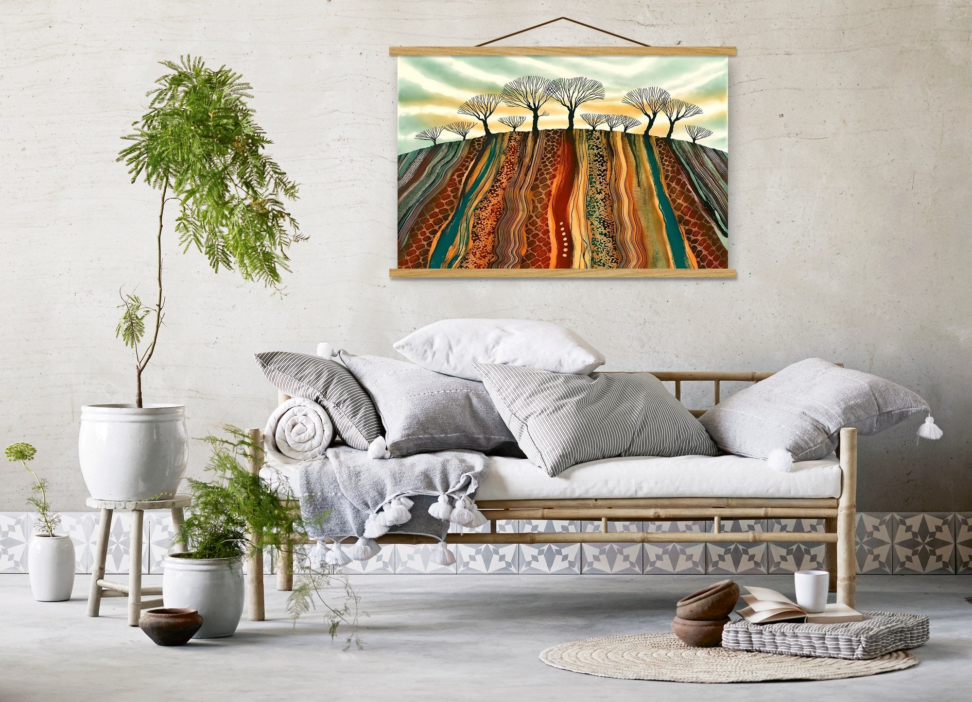 Quadro Decorativo Emoldurado MRG23 Multicolor 50x70cm - Moldura Madeira 100% e Tecido Misto Poliéster/Algodão