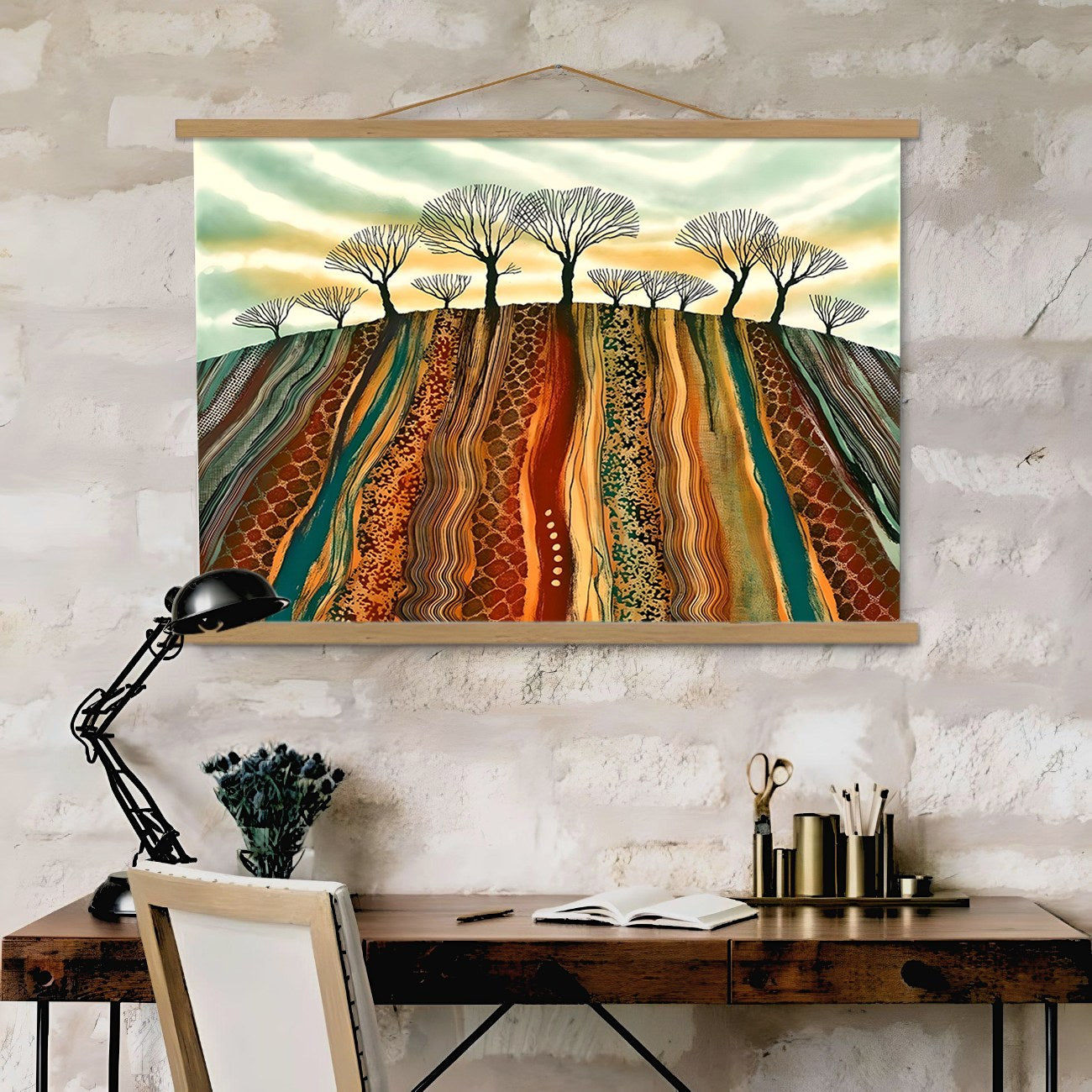 Quadro Decorativo Emoldurado MRG23 Multicolor 50x70cm - Moldura Madeira 100% e Tecido Misto Poliéster/Algodão