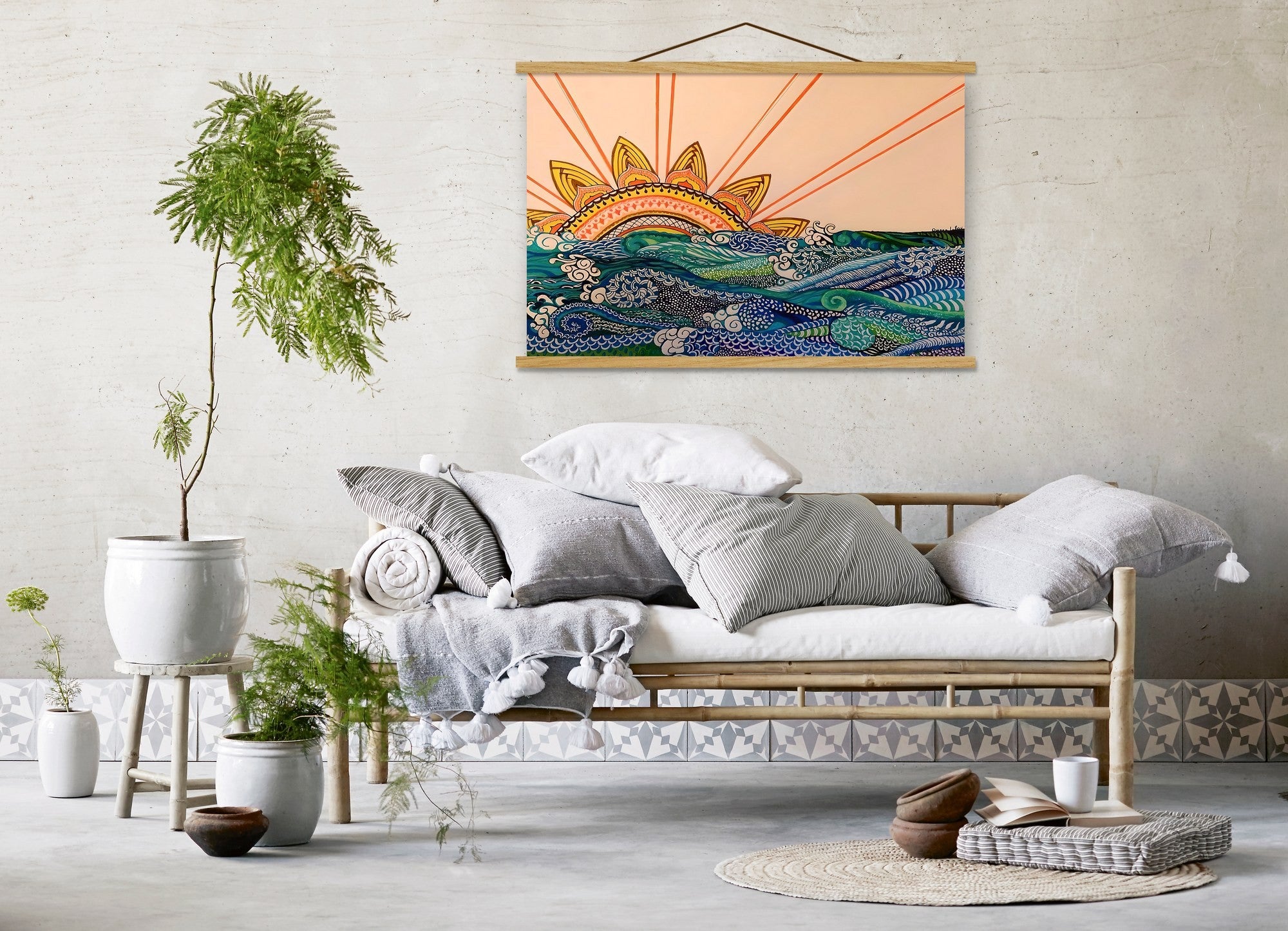 Quadro Decorativo Emoldurado MRG24 Multicolor 50x70cm - Moldura Madeira 100% e Tela Mista Poliéster/Algodão