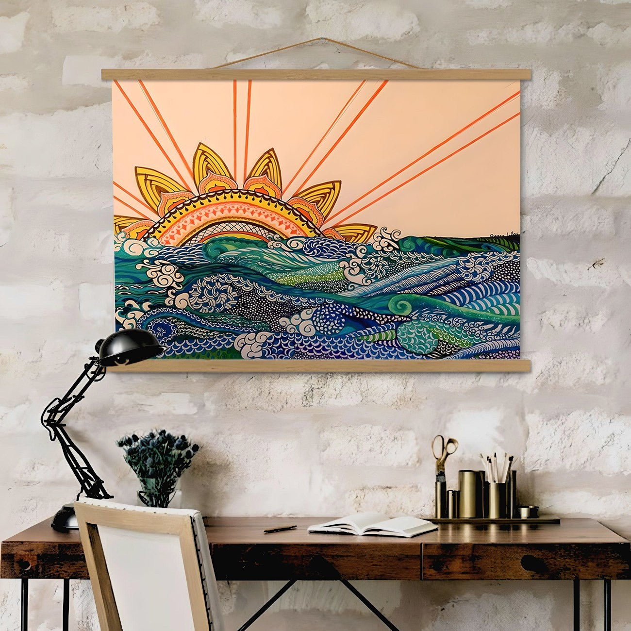 Quadro Decorativo Emoldurado MRG24 Multicolor 50x70cm - Moldura Madeira 100% e Tela Mista Poliéster/Algodão