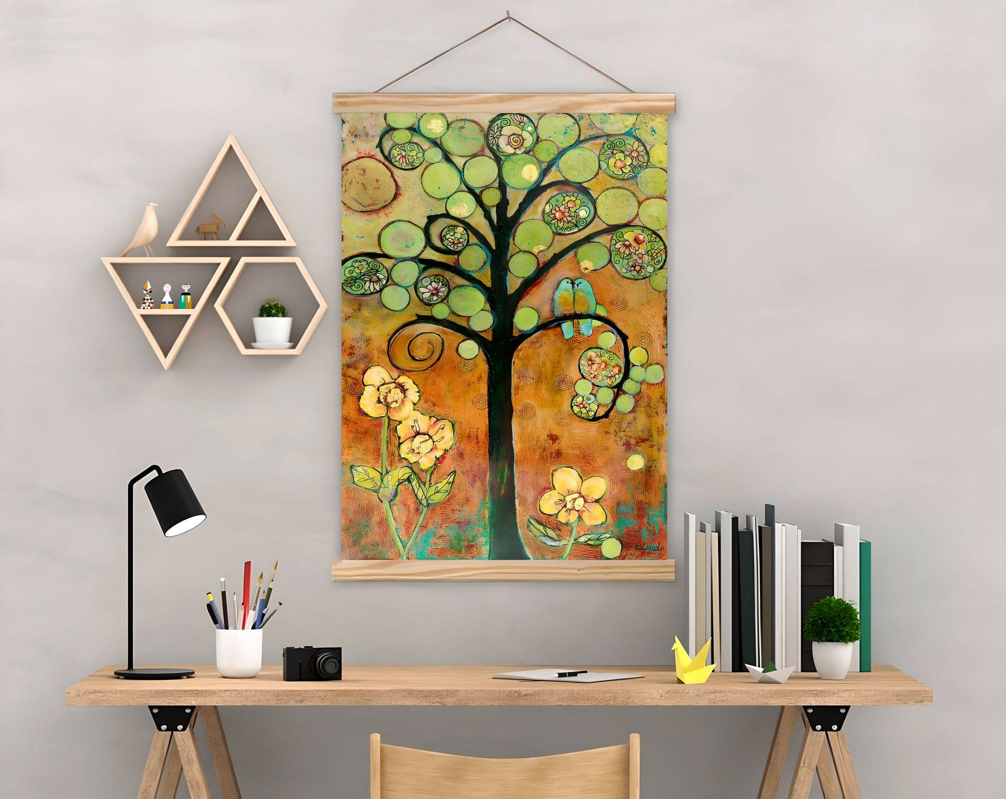 Quadro Decorativo Emoldurado MRG26 Multicolor 50x70cm - Moldura Madeira 100% e Tecido Misto Poliéster/Algodão