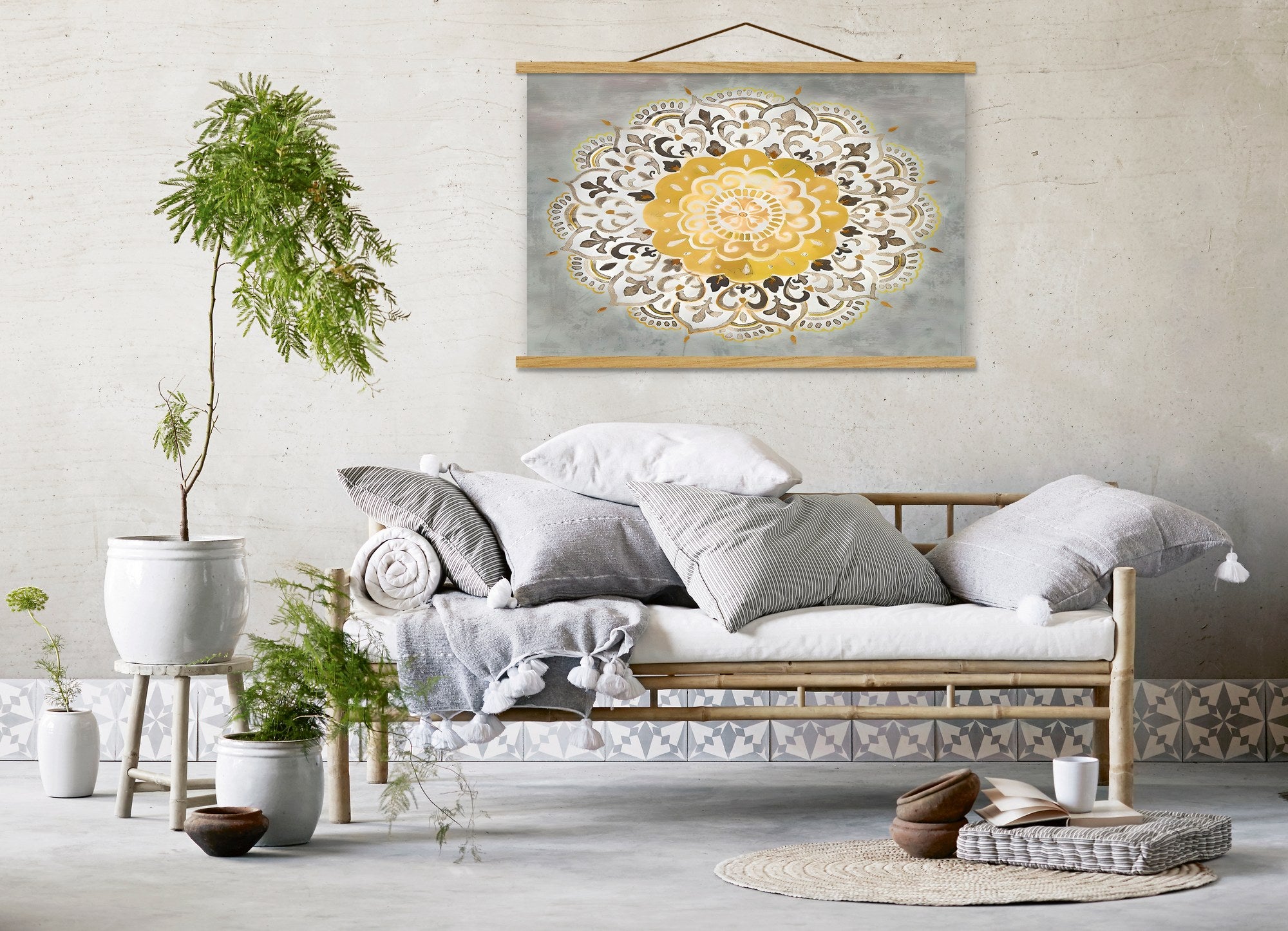 Quadro Decorativo Emoldurado MRG29 Multicolor 50x70cm - Moldura Madeira 100% e Tecido Misto Poliéster/Algodão