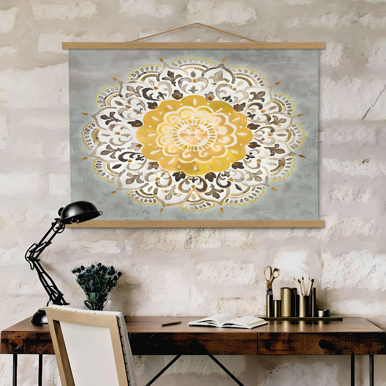 Quadro Decorativo Emoldurado MRG29 Multicolor 50x70cm - Moldura Madeira 100% e Tecido Misto Poliéster/Algodão