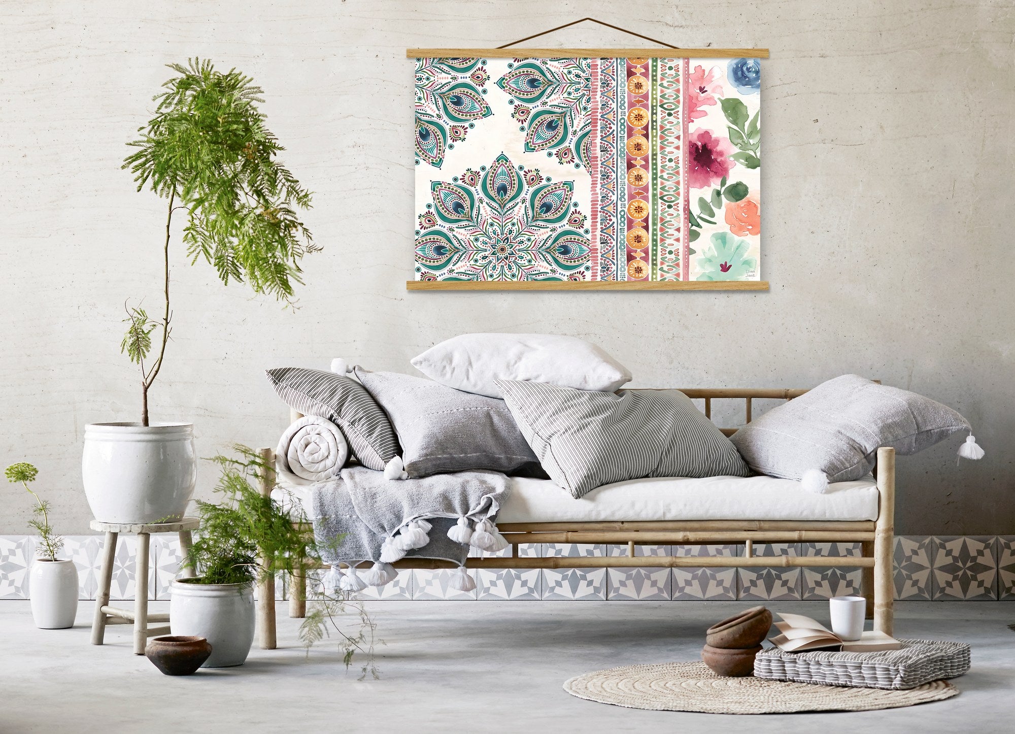 Quadro Decorativo Emoldurado MRG30 Multicolor 50x70cm - Moldura Madeira 100% e Tecido Misto Poliéster/Algodão