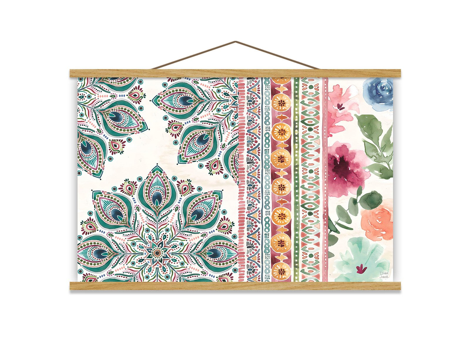 Quadro Decorativo Emoldurado MRG30 Multicolor 50x70cm - Moldura Madeira 100% e Tecido Misto Poliéster/Algodão