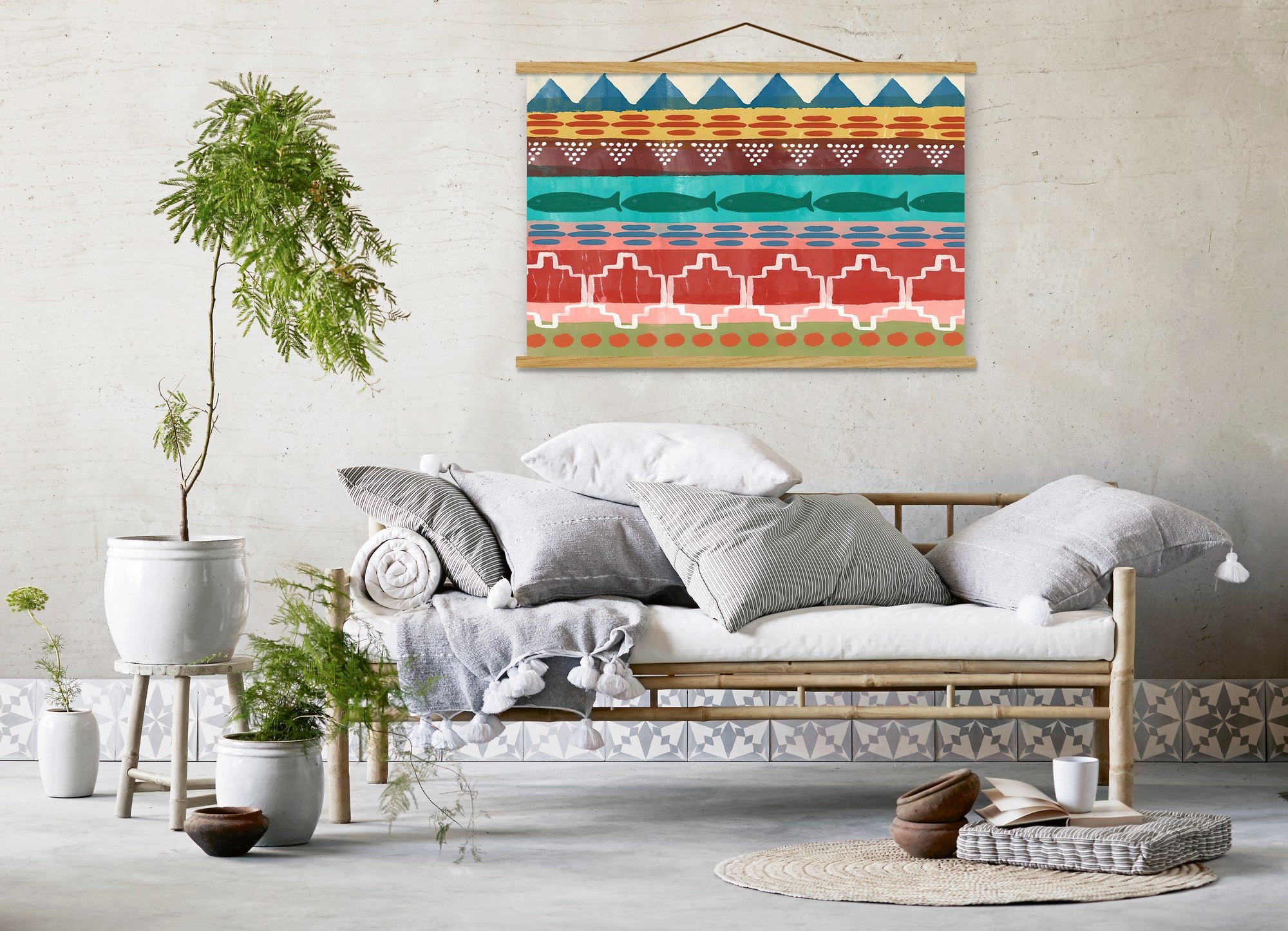 Quadro Decorativo Emoldurado MRG32 Multicolor 50x70cm - Moldura Madeira 100% e Tecido Misto Poliéster/Algodão