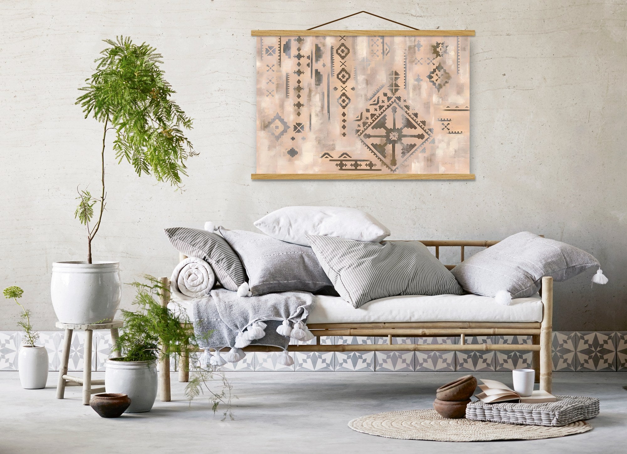 Quadro Decorativo Emoldurado MRG33 Multicolor 50x70cm - Moldura Madeira 100% e Tecido Misto Poliéster/Algodão