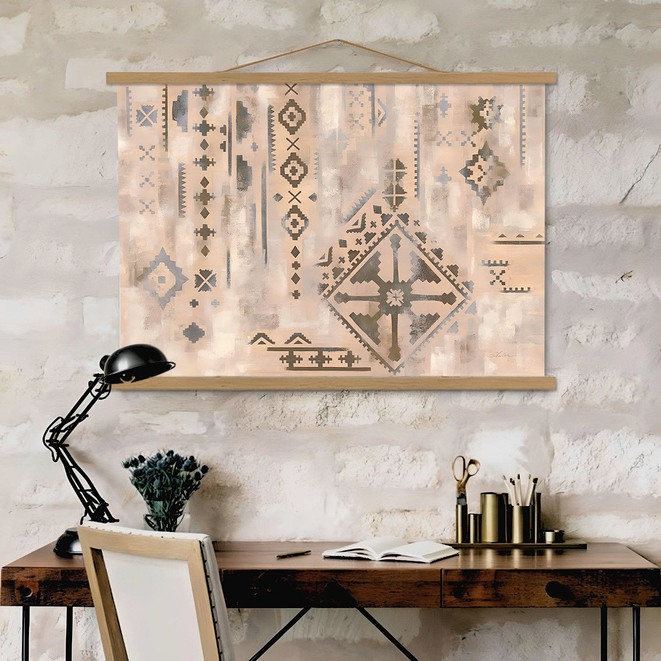 Quadro Decorativo Emoldurado MRG33 Multicolor 50x70cm - Moldura Madeira 100% e Tecido Misto Poliéster/Algodão