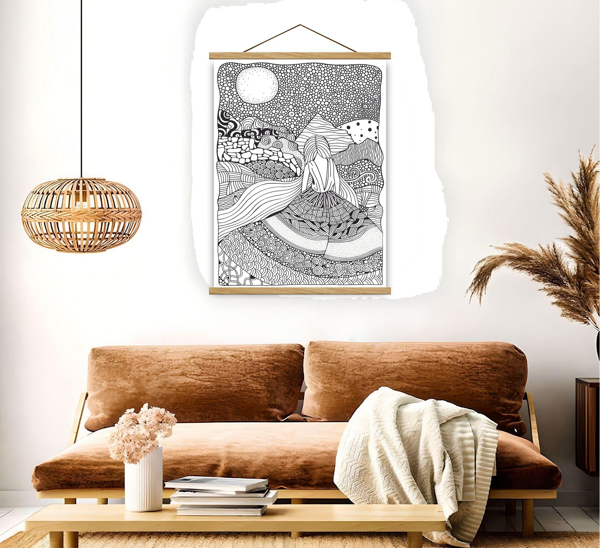 Quadro Decorativo Emoldurado MRG35 Multicolor 50x70cm - Moldura Madeira 100% e Tecido Misto Poliéster/Algodão