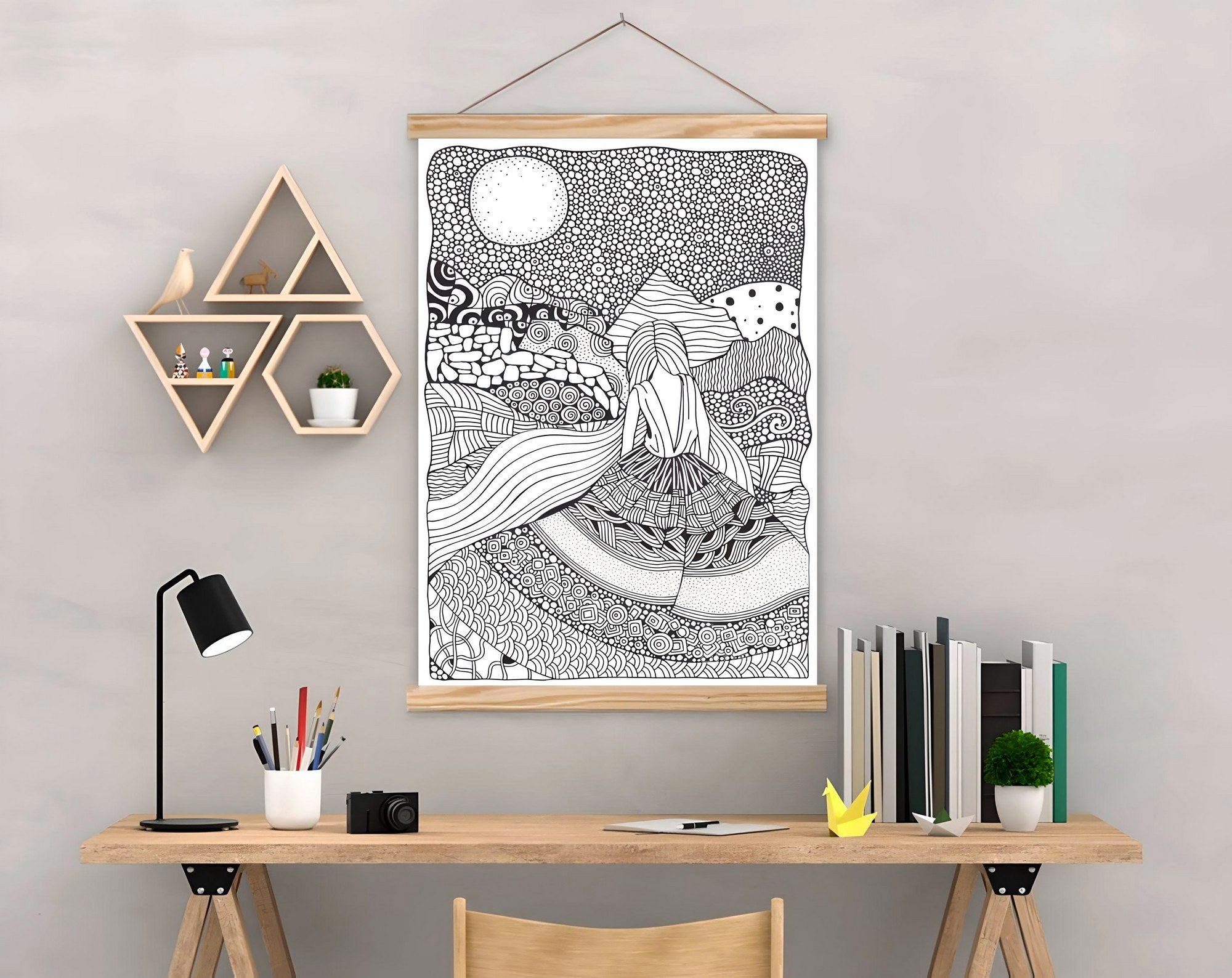 Quadro Decorativo Emoldurado MRG35 Multicolor 50x70cm - Moldura Madeira 100% e Tecido Misto Poliéster/Algodão