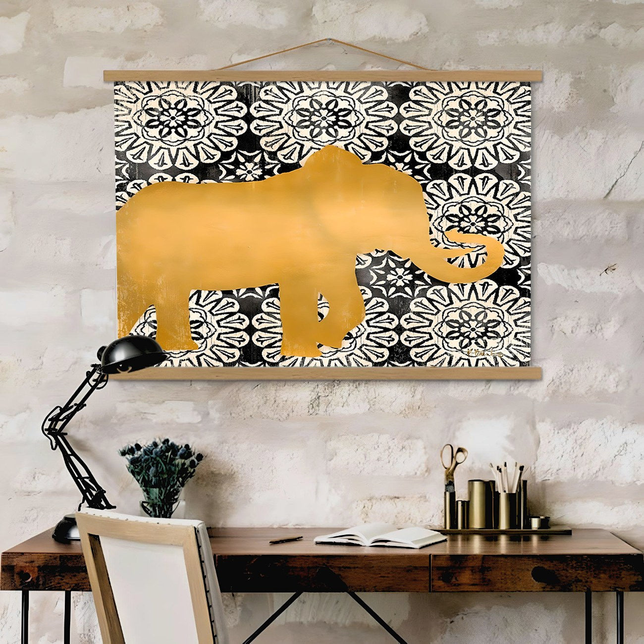 Quadro Decorativo Emoldurado MRG36 Multicolor 50x70cm - Moldura Madeira 100% e Tecido Misto Poliéster/Algodão