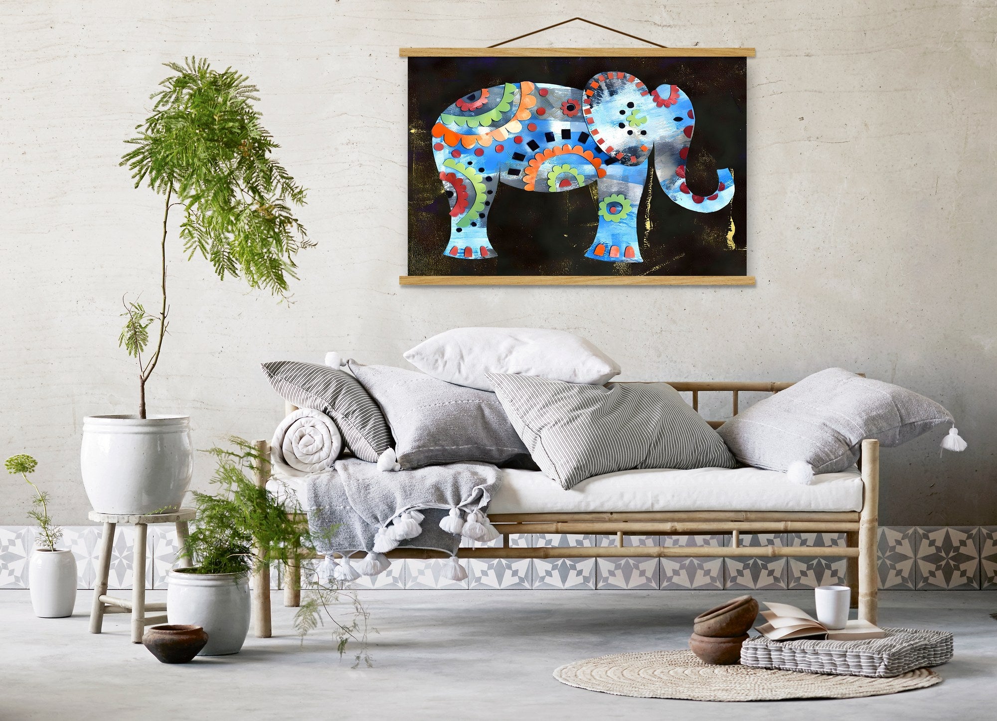 Quadro Decorativo Emoldurado MRG38 Multicolor 50x70cm - Moldura Madeira 100% e Tecido Misto Poliéster/Algodão