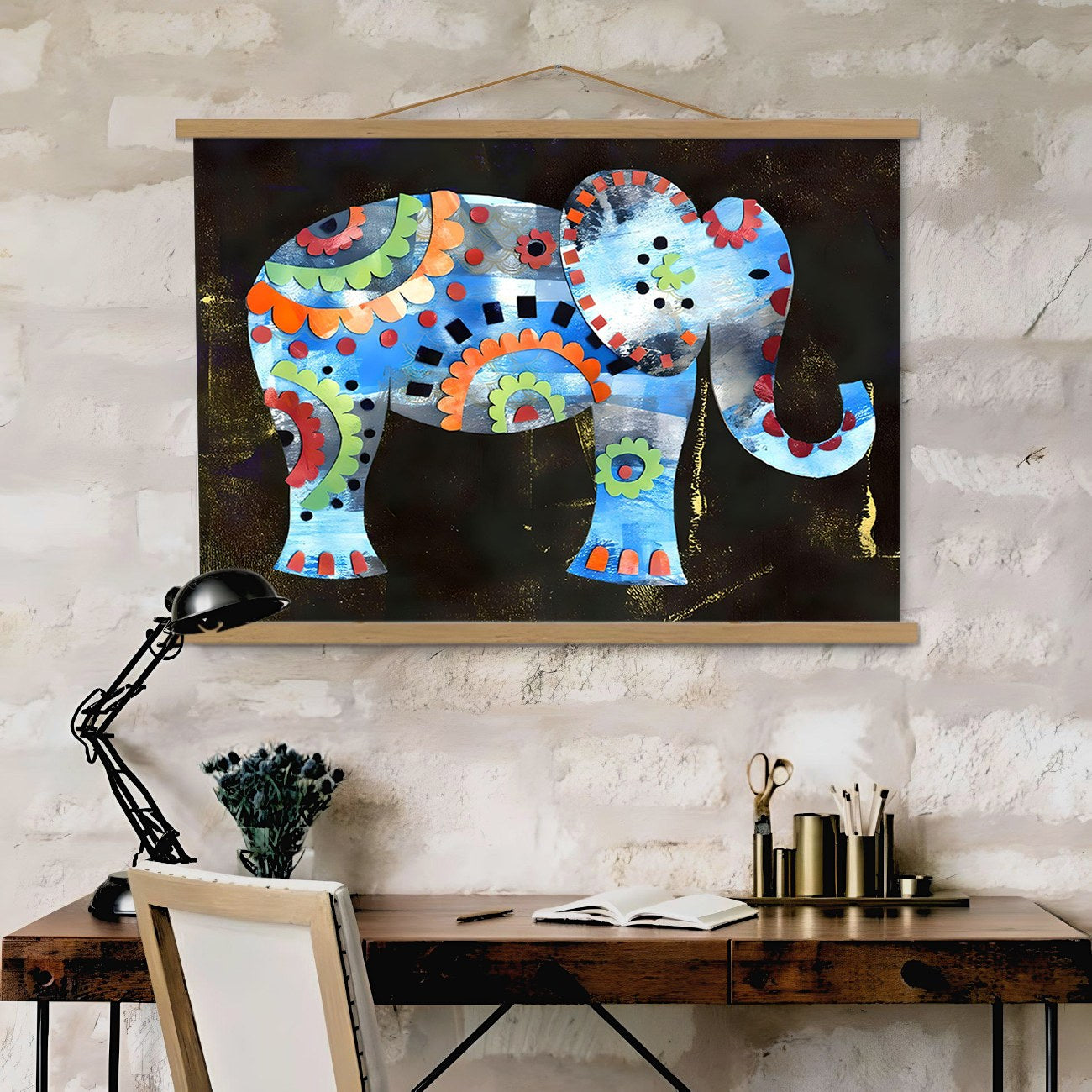 Quadro Decorativo Emoldurado MRG38 Multicolor 50x70cm - Moldura Madeira 100% e Tecido Misto Poliéster/Algodão