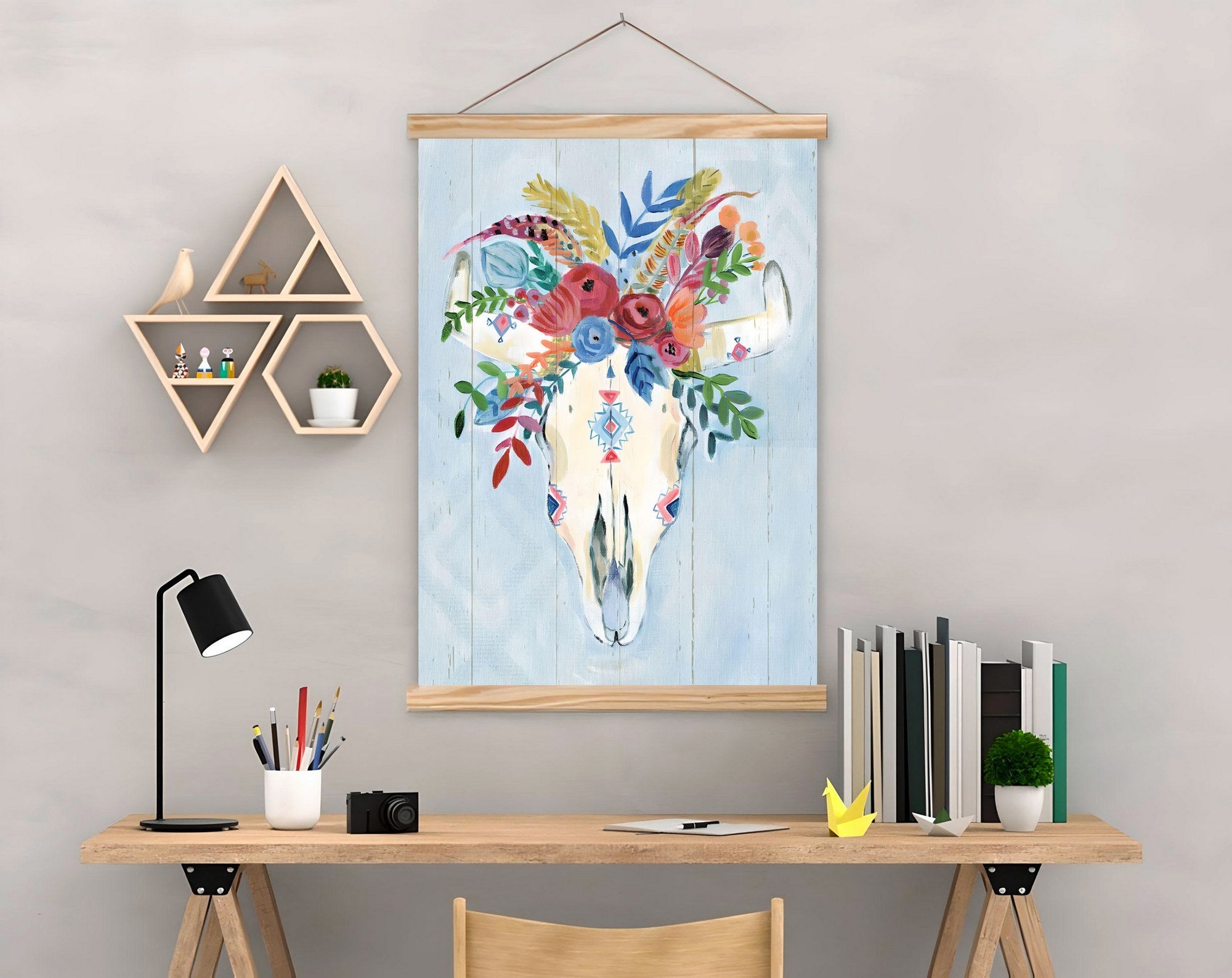 Quadro Decorativo Emoldurado MRG39 Multicolor 50x70cm - Moldura Madeira 100% e Tecido Misto Poliéster/Algodão