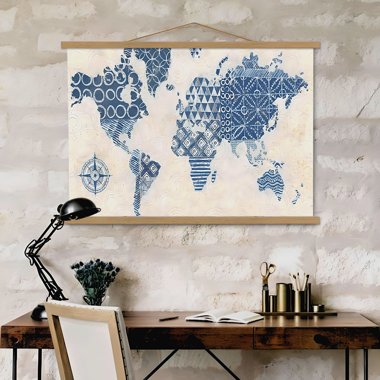 Quadro Decorativo Emoldurado MRG43 Multicolor 50x70cm - Moldura Madeira 100% e Tecido Misto Poliéster/Algodão