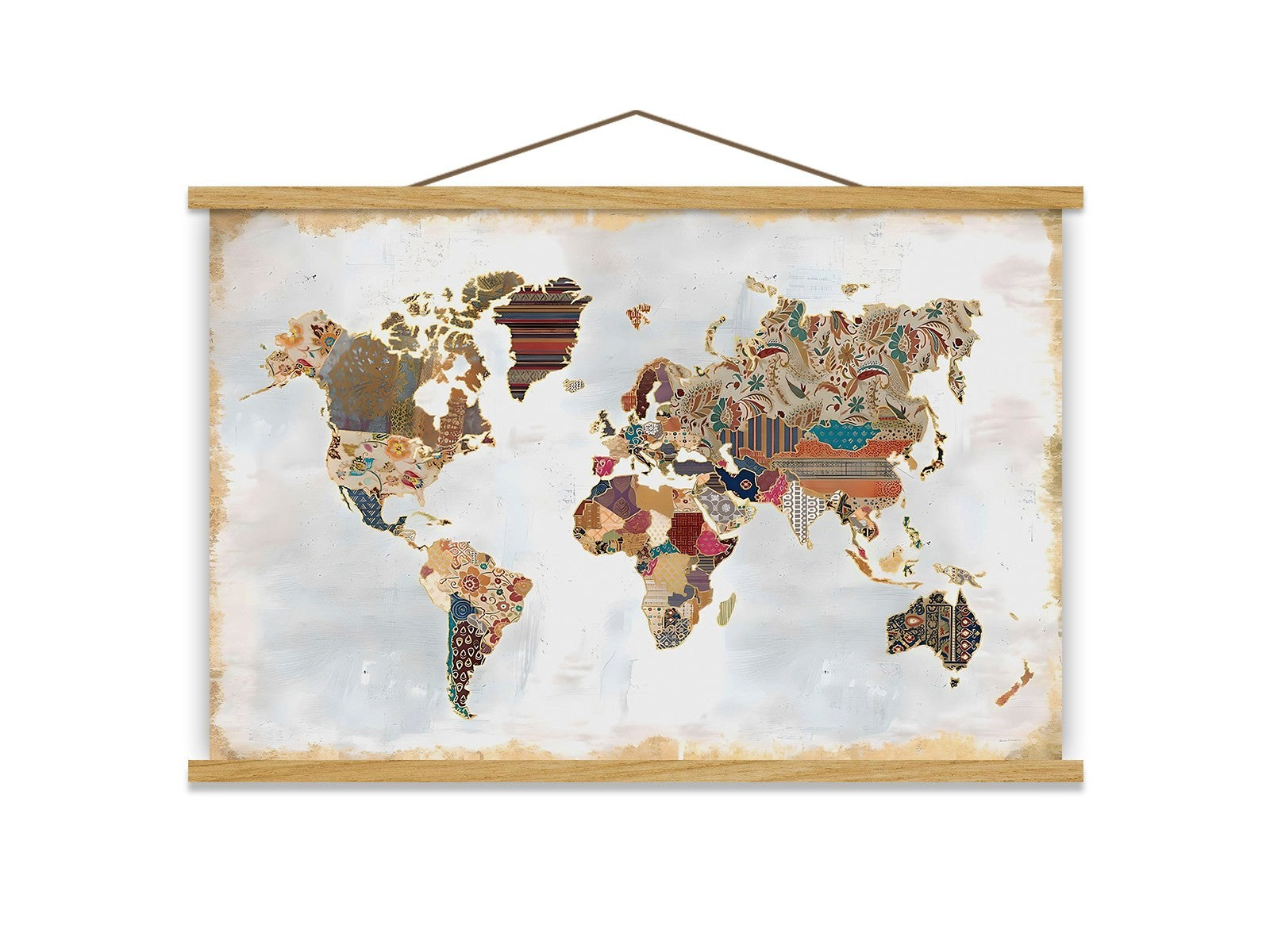 Quadro Decorativo Emoldurado MRG44 Multicolor 50x70cm - Moldura Madeira 100% e Tecido Misto Poliéster/Algodão