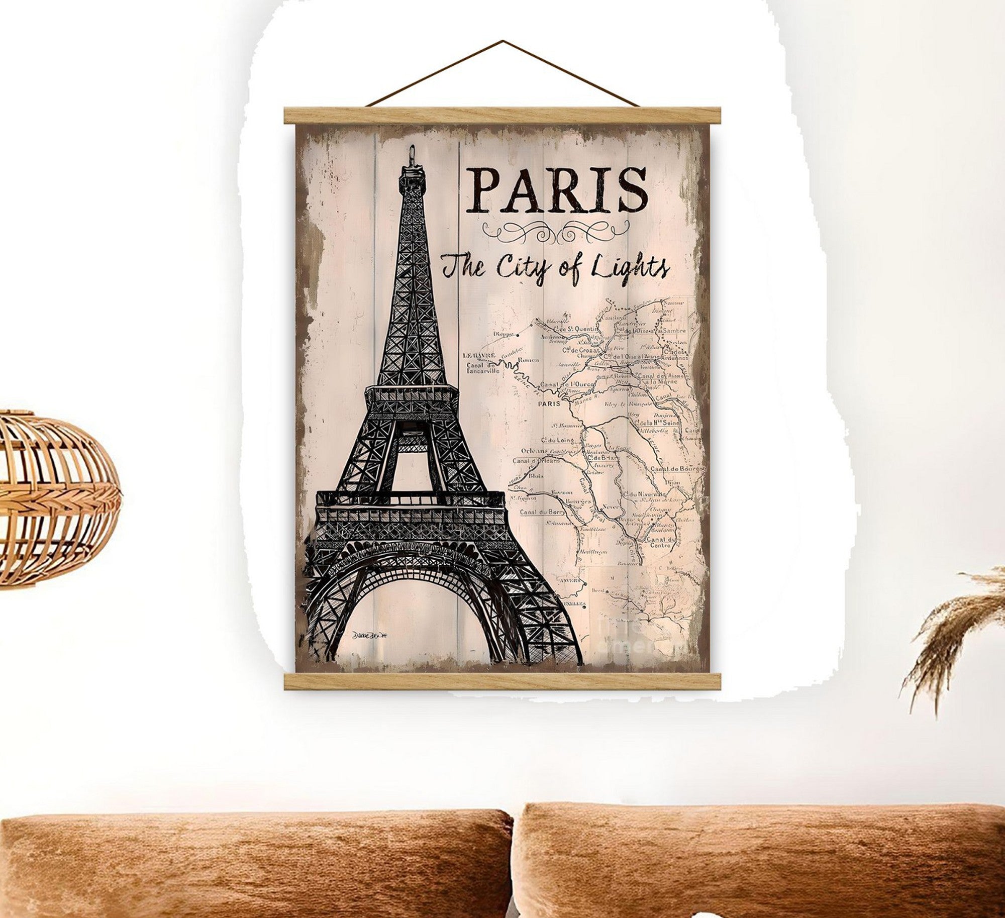 Quadro Decorativo Emoldurado MRG46 Multicolor 50x70cm - Moldura Madeira 100% e Tecido Misto Poliéster/Algodão