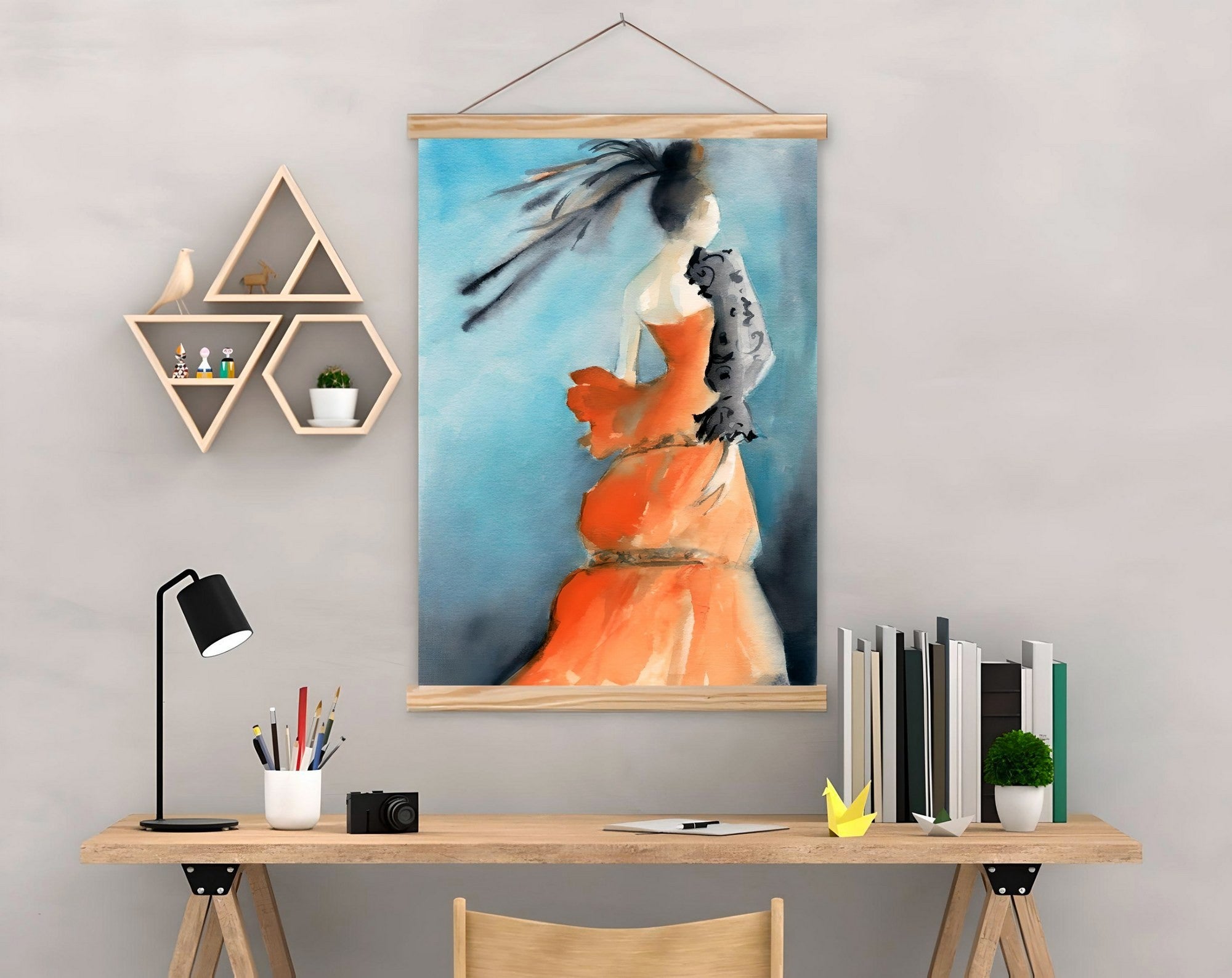 Quadro Decorativo Emoldurado MRG47 Multicolor 50x70cm - Moldura Madeira 100% e Tecido Misto Poliéster/Algodão