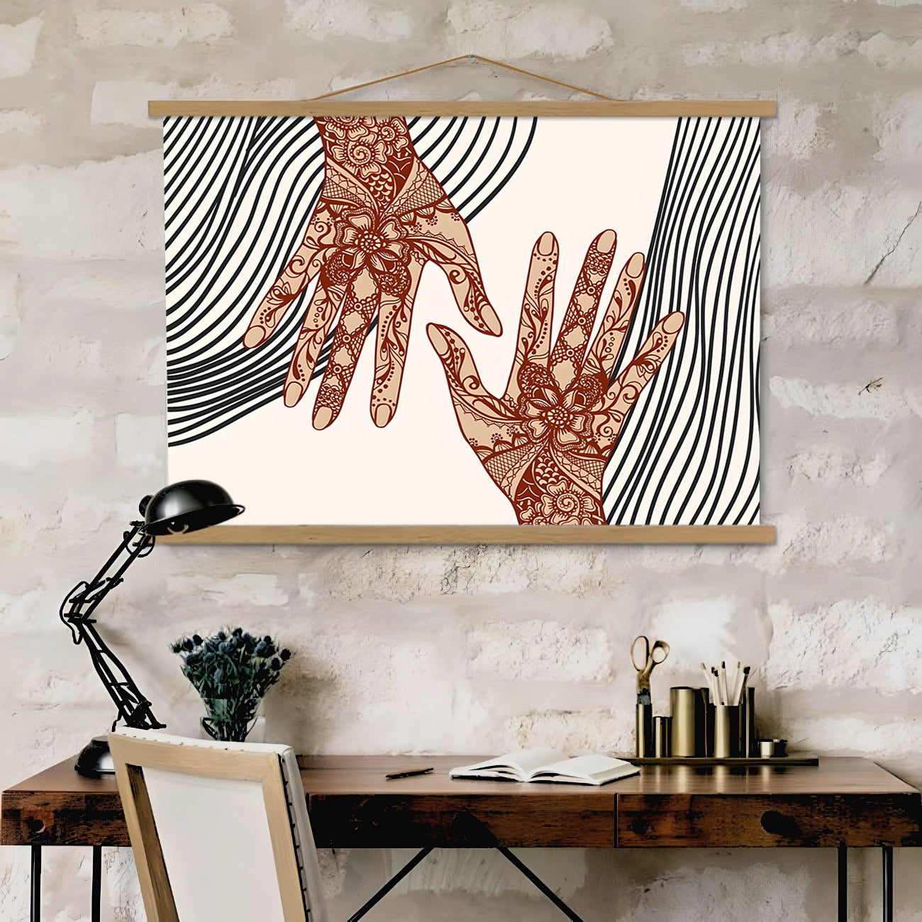 Quadro Decorativo com Moldura de Madeira MRG48, Multicolorido, 50x70 cm (50% Poliéster / 50% Algodão)