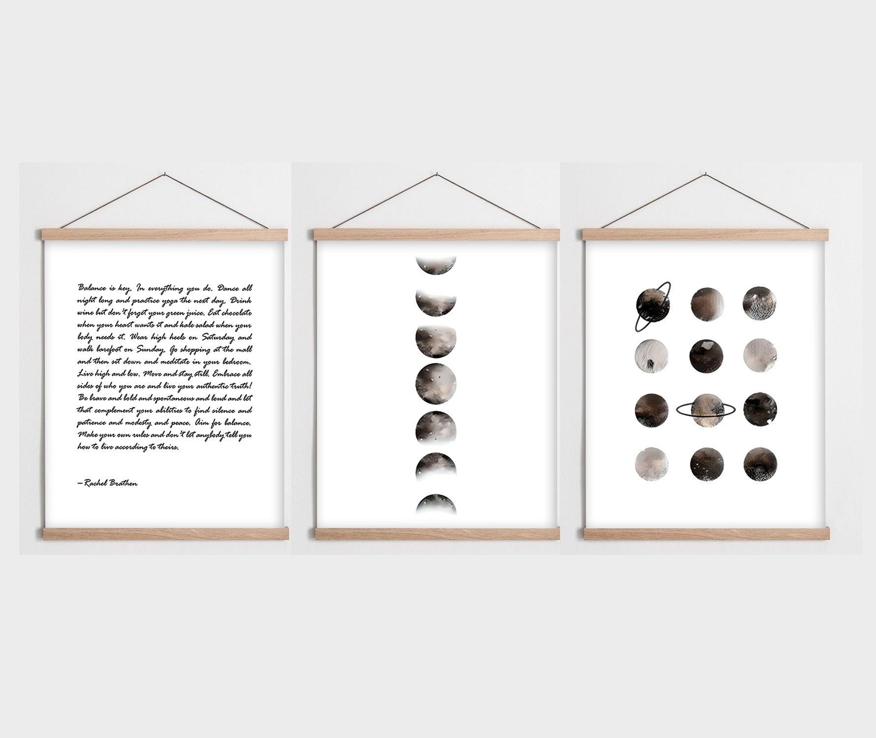 Conjunto de 3 Quadros Decorativos Multicolor SRG24 - Moldura em Madeira 40x60cm