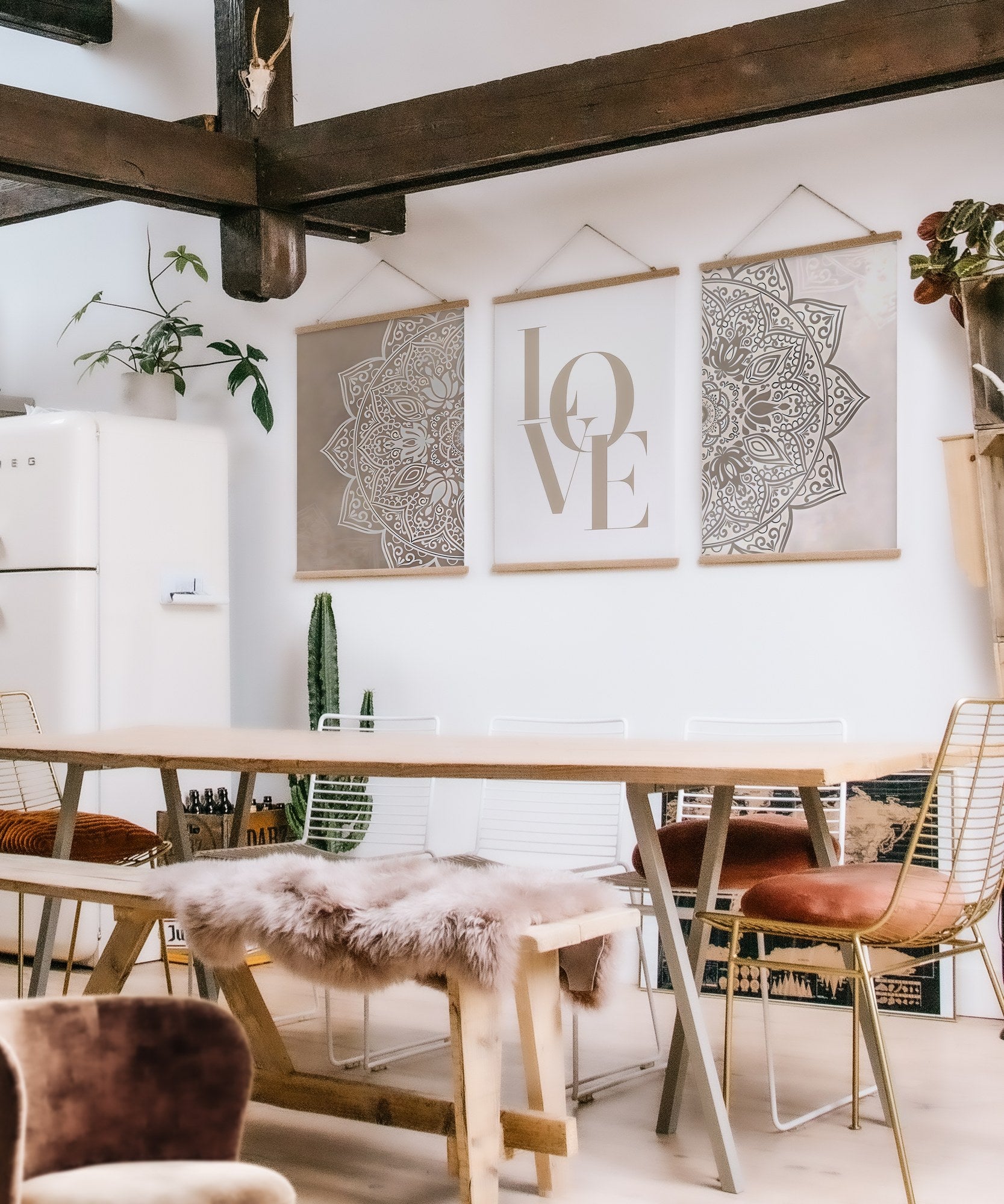 SRG27 Conjunto de Quadros Decorativos com Moldura (3 Peças), Multicolor, 40 x 60 cm, Tecido 50% Poliéster/50% Algodão, Moldura 100% Madeira