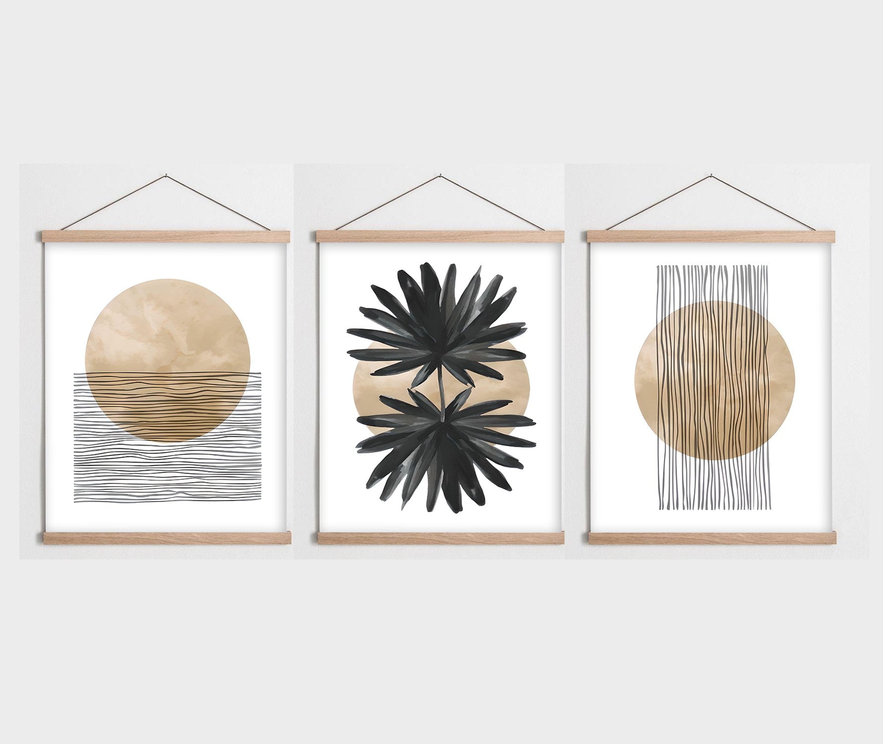 Quadro Decorativo Triplo com Moldura SRG28 (3 Peças) 40 x 60 cm Multicolor – Tela 50% Poliéster/50% Algodão, Moldura de Madeira