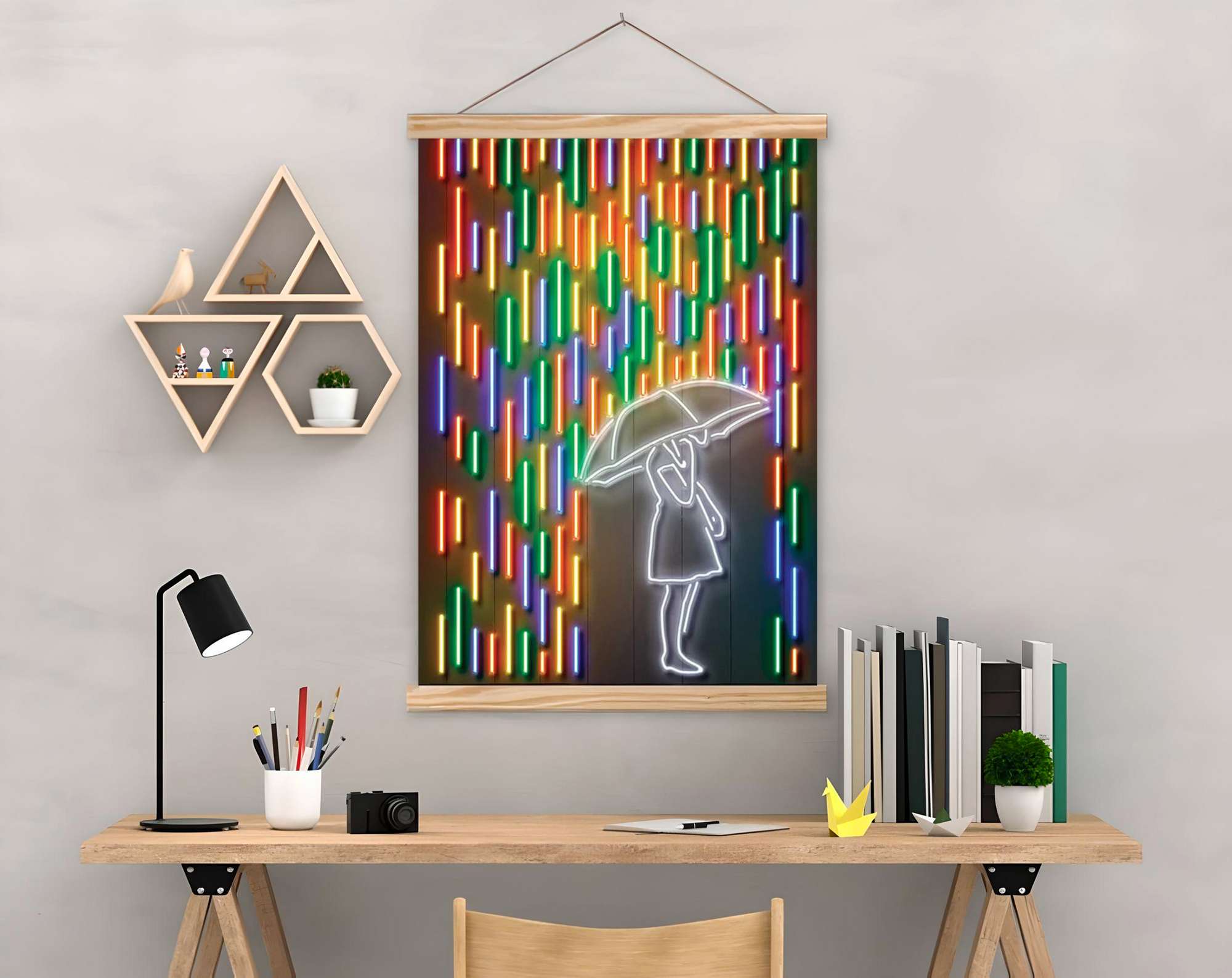 Quadro Decorativo Emoldurado MRG54 Multicolor 50x70cm - Moldura Madeira 100% - Arte Moderna para Decoração