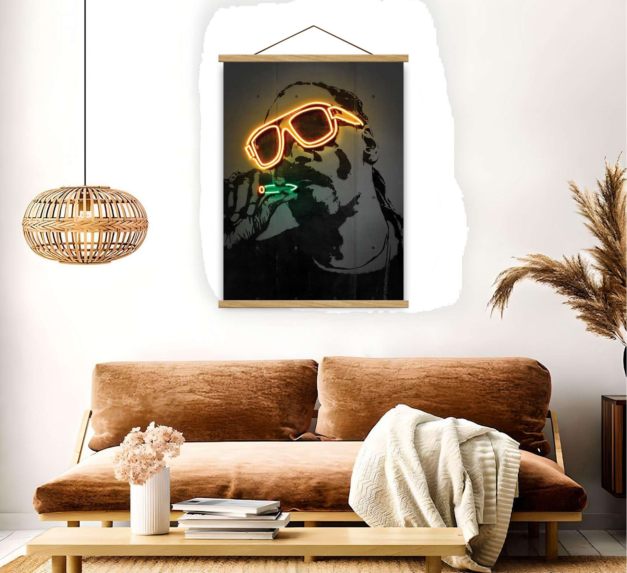 Quadro Decorativo Emoldurado MRG55 Multicolor 50x70cm - Moldura Madeira 100% e Tecido Misto Poliéster/Algodão