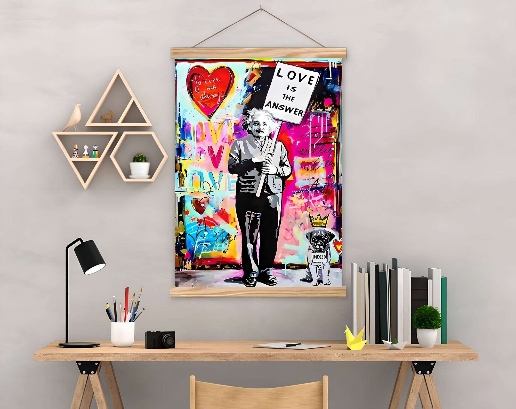 Quadro Decorativo Emoldurado MRG58 Multicolor 50x70cm - Moldura Madeira 100% e Tecido Misto Poliéster/Algodão