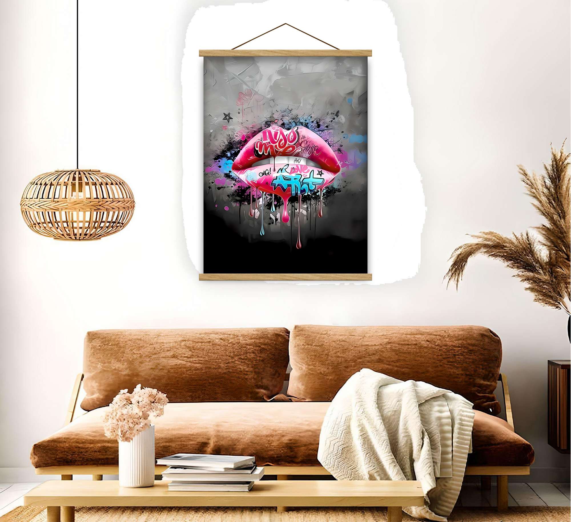 Quadro Decorativo Emoldurado MRG59 Multicolor 50x70cm - Moldura Madeira 100% e Tecido Misto Poliéster/Algodão