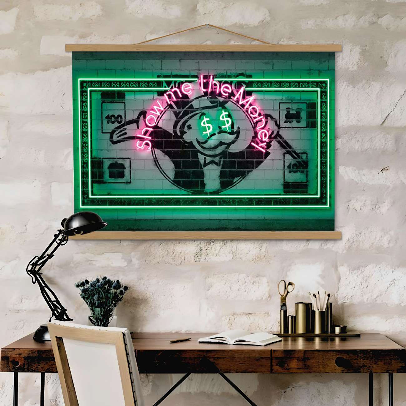 Quadro Decorativo Emoldurado MRG62 Multicolor 50x70cm - Moldura Madeira 100% e Tecido Misto Poliéster/Algodão