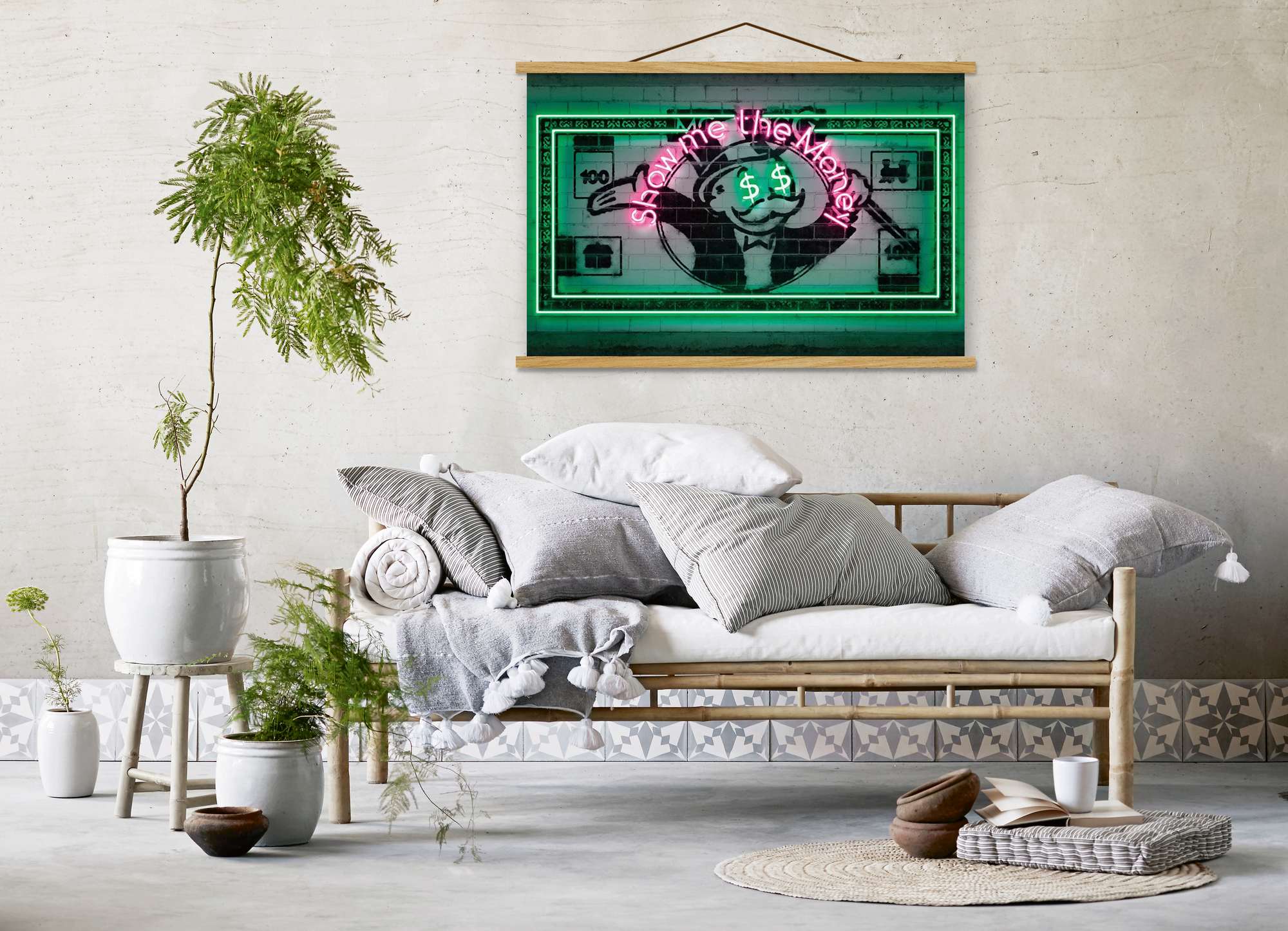 Quadro Decorativo Emoldurado MRG62 Multicolor 50x70cm - Moldura Madeira 100% e Tecido Misto Poliéster/Algodão