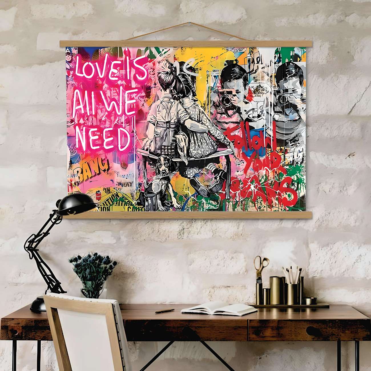 Quadro Decorativo Emoldurado MRG64 Multicolor 50x70cm - Moldura Madeira 100% e Tecido Misto Poliéster/Algodão