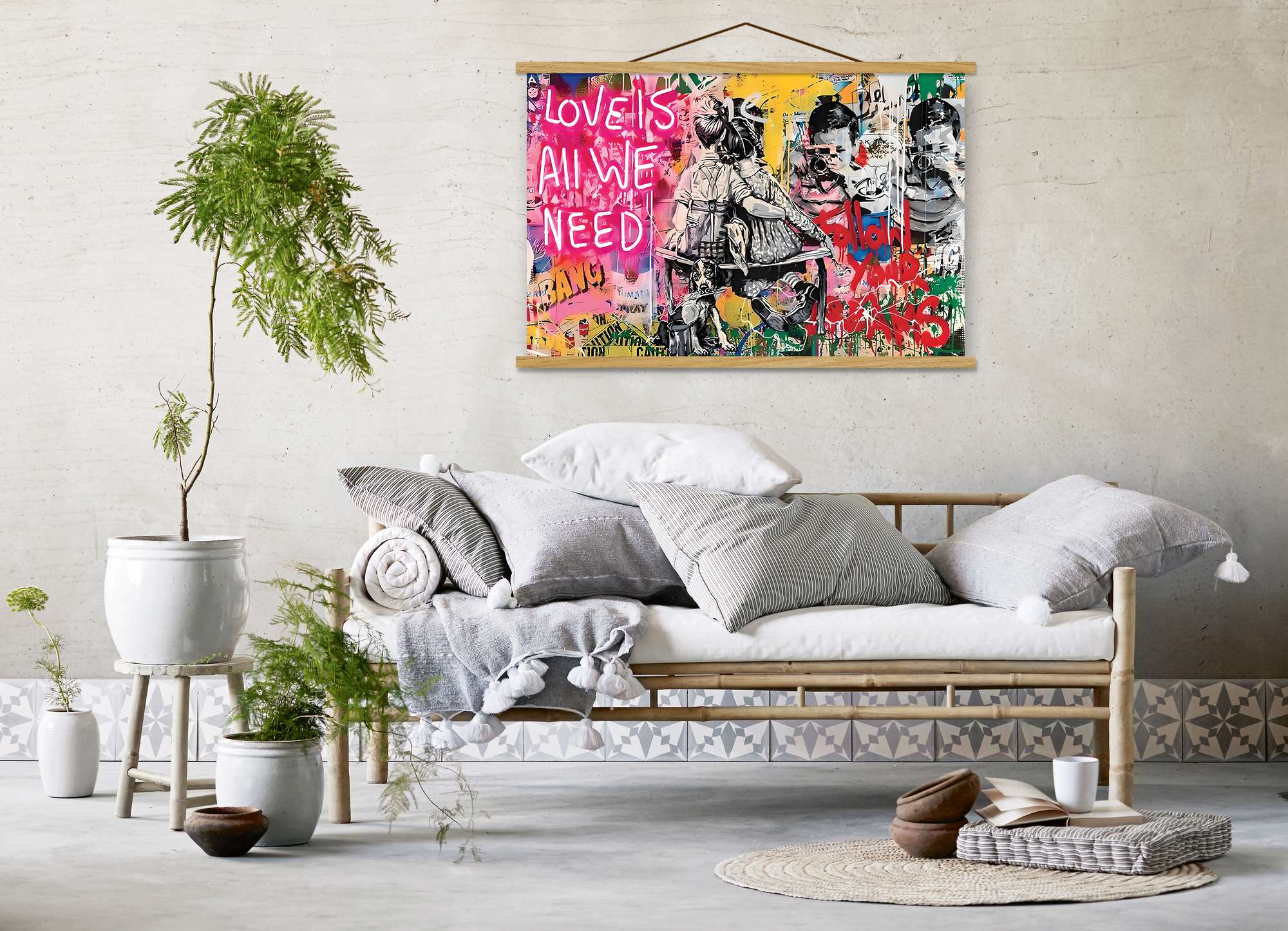 Quadro Decorativo Emoldurado MRG64 Multicolor 50x70cm - Moldura Madeira 100% e Tecido Misto Poliéster/Algodão