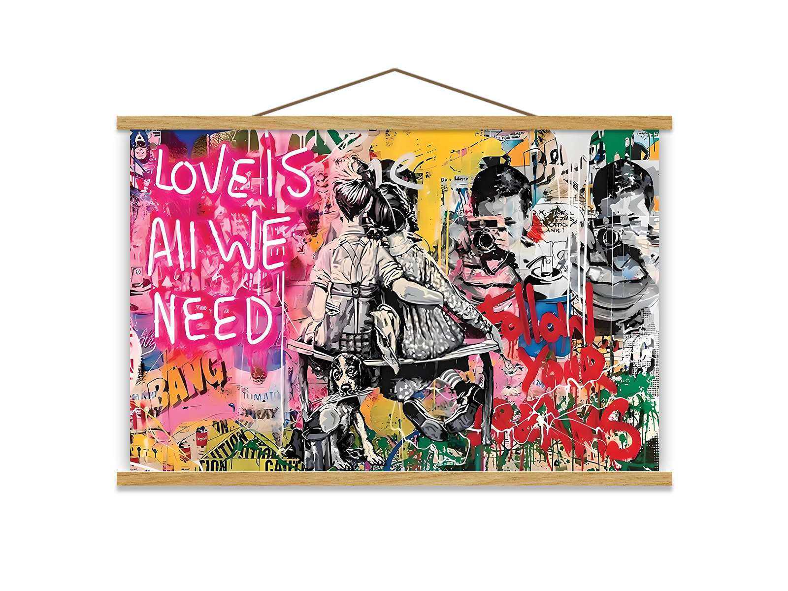 Quadro Decorativo Emoldurado MRG64 Multicolor 50x70cm - Moldura Madeira 100% e Tecido Misto Poliéster/Algodão