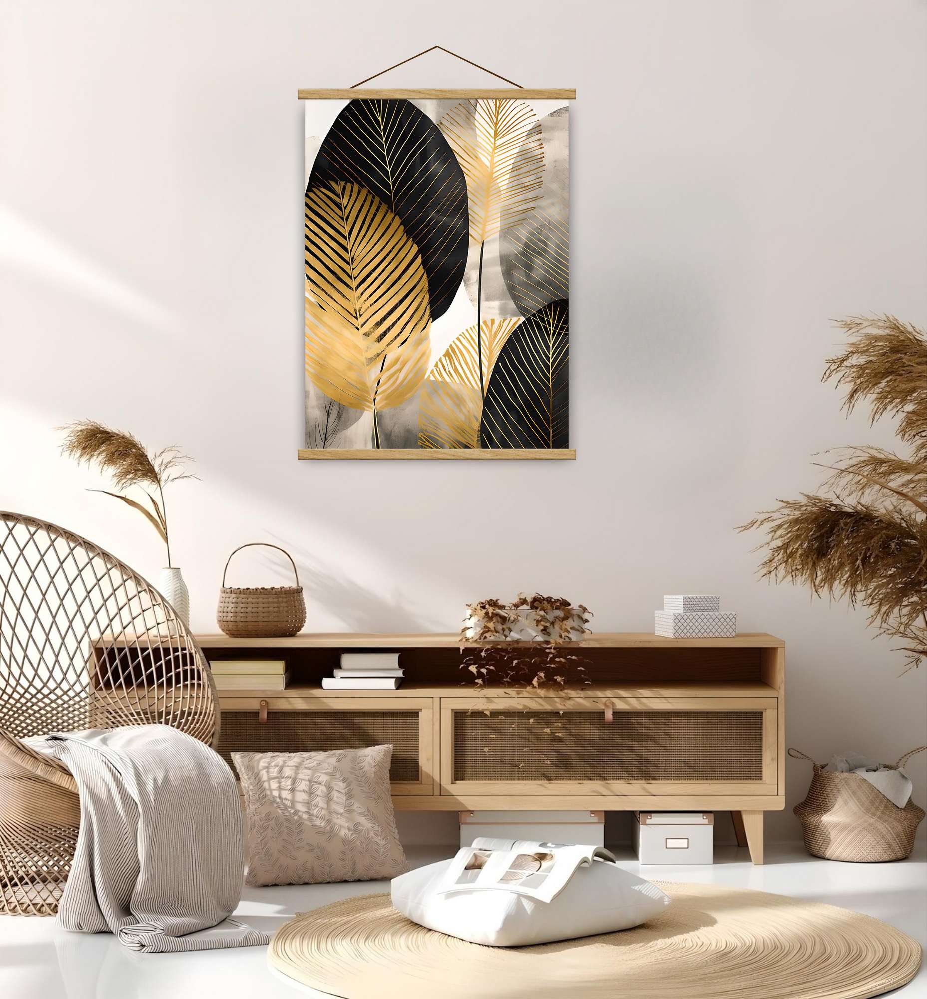 Quadro Decorativo Emoldurado MRG66 - 50x70cm - Moldura Madeira - Dourado/Preto/Prateado