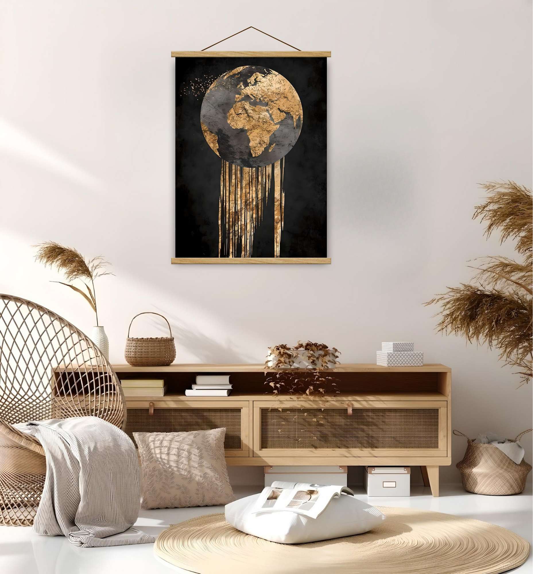 Quadro Decorativo Emoldurado MRG71 - 50x70cm - Moldura Madeira - Dourado/Preto/Prateado