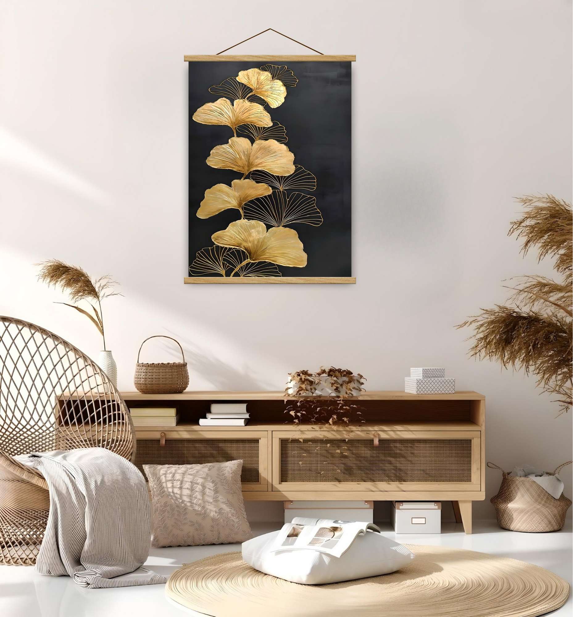 Quadro Decorativo Emoldurado MRG72 - 50x70cm - Moldura de Madeira - Dourado/Preto/Prateado