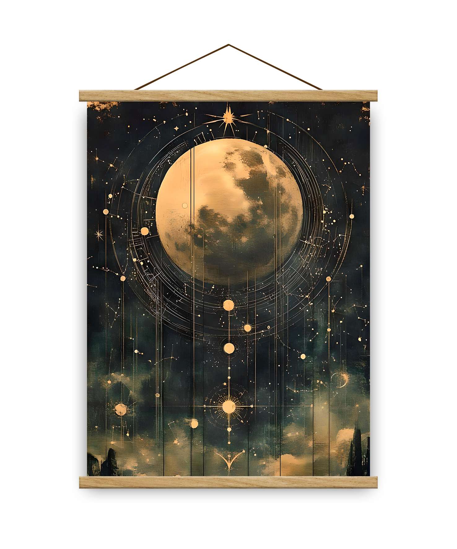 Quadro Decorativo Emoldurado MRG74 - 50x70cm - Moldura Madeira - Dourado/Preto/Prateado