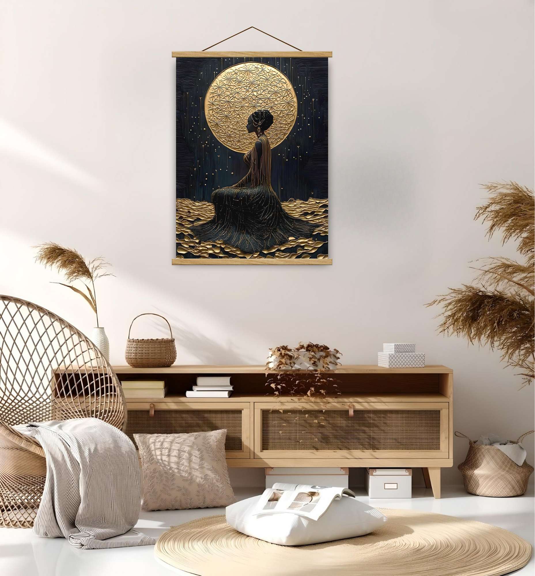 Quadro Decorativo Emoldurado MRG75 - 50x70cm - Moldura de Madeira - Dourado/Preto/Prateado