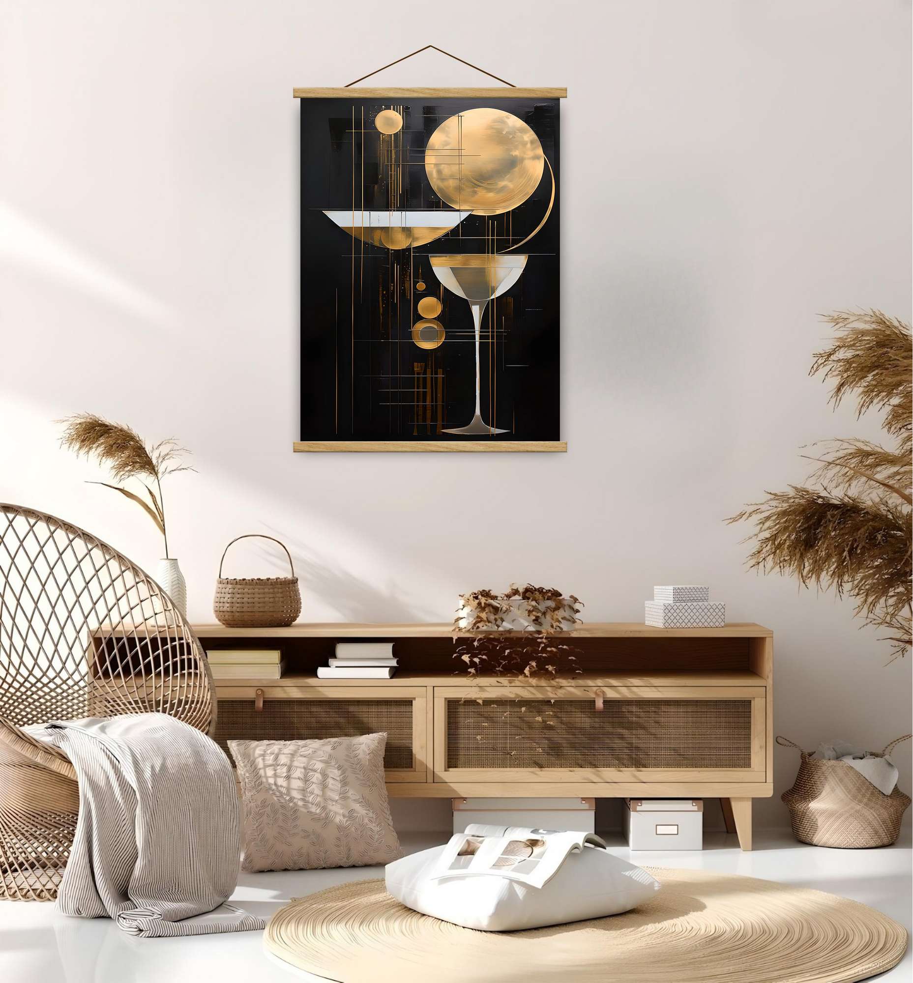 Quadro Decorativo Emoldurado MRG76 - 50x70cm - Moldura Madeira - Dourado/Preto/Prateado