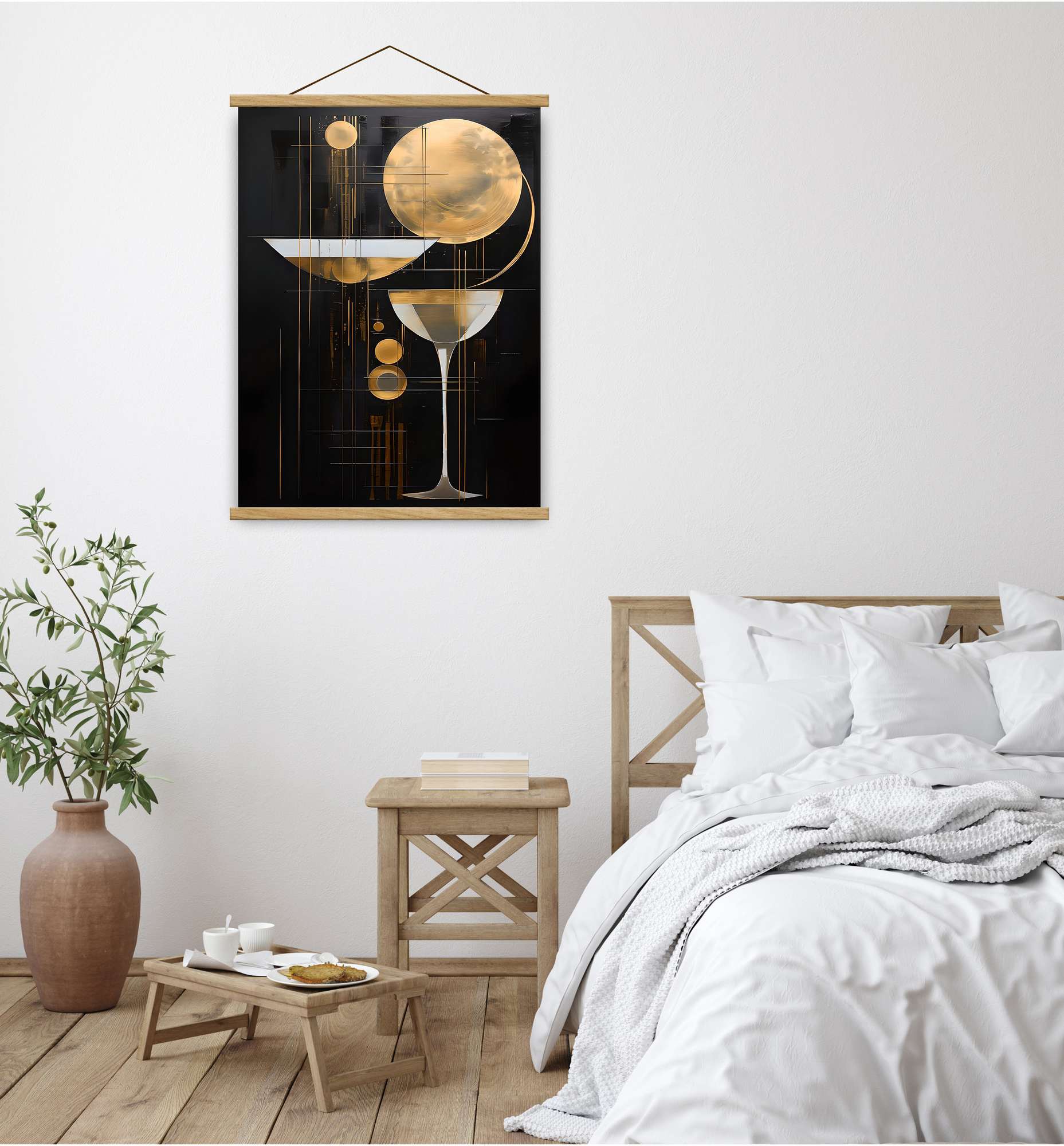 Quadro Decorativo Emoldurado MRG76 - 50x70cm - Moldura Madeira - Dourado/Preto/Prateado