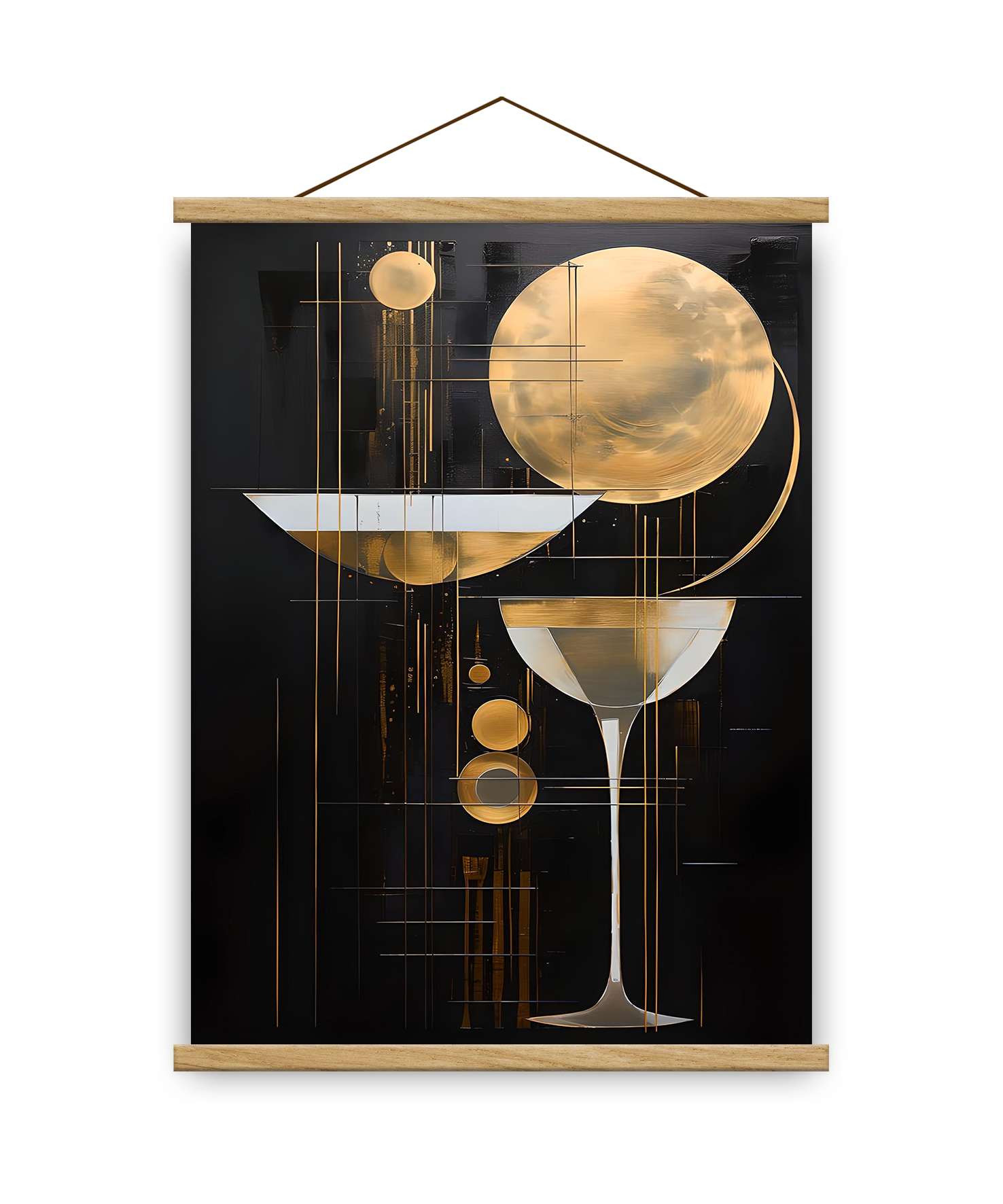 Quadro Decorativo Emoldurado MRG76 - 50x70cm - Moldura Madeira - Dourado/Preto/Prateado