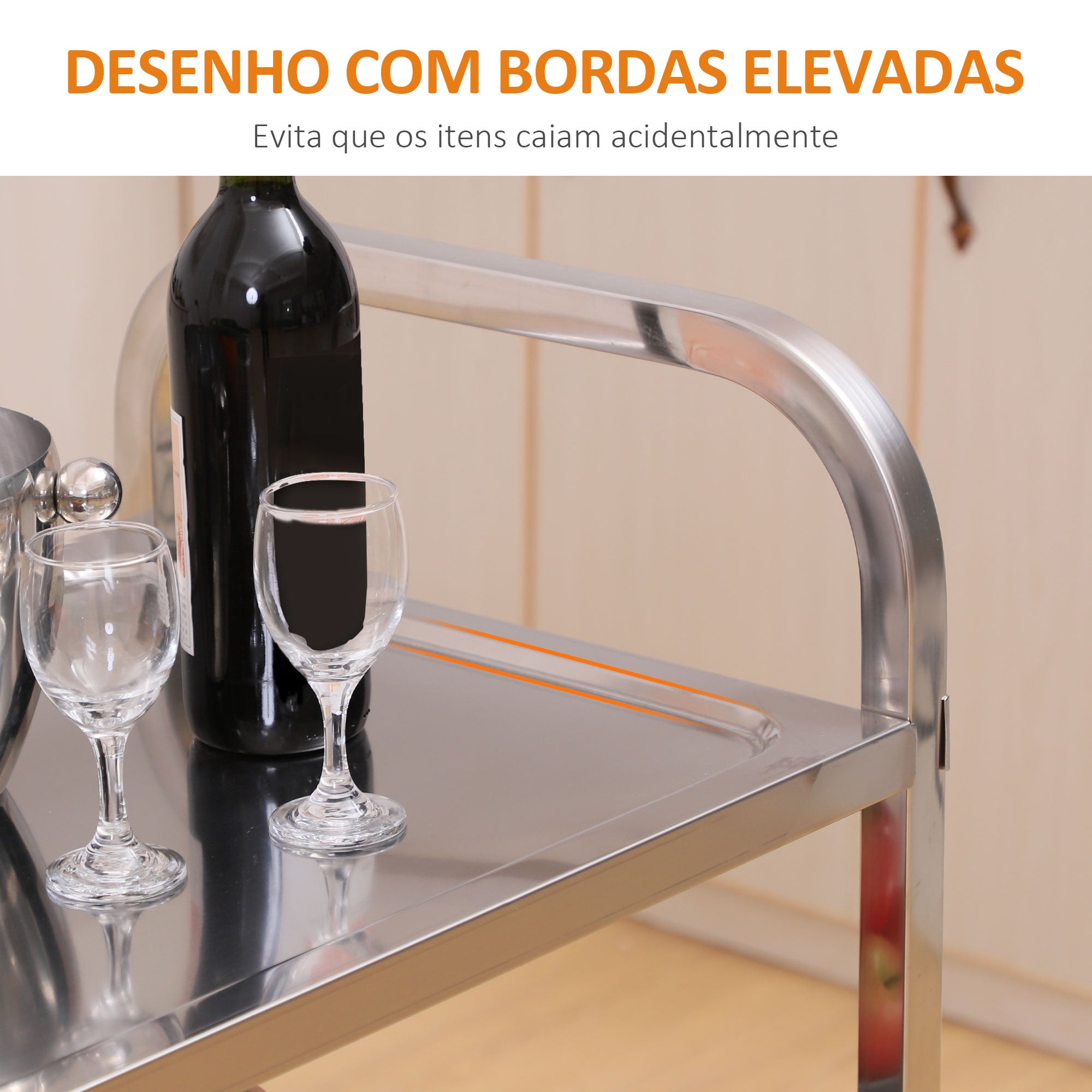 Carrinho de Cozinha 3 Prateleiras 85x45x90 cm Prateado