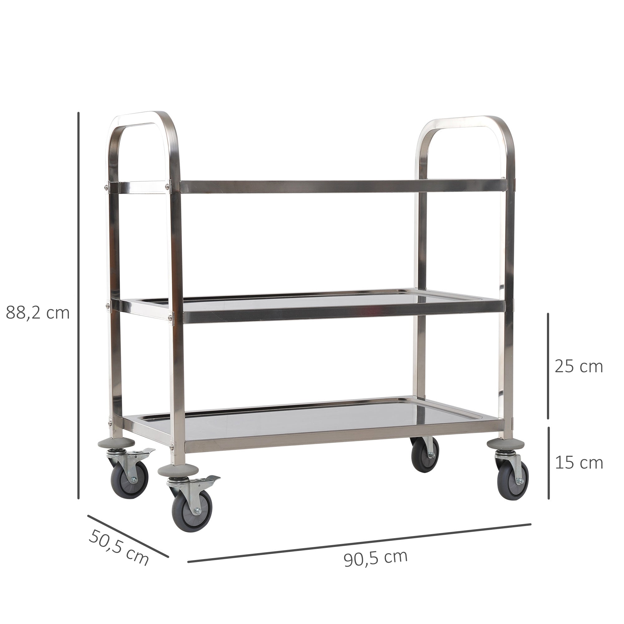 Carrinho de Cozinha 3 Prateleiras 85x45x90 cm Prateado