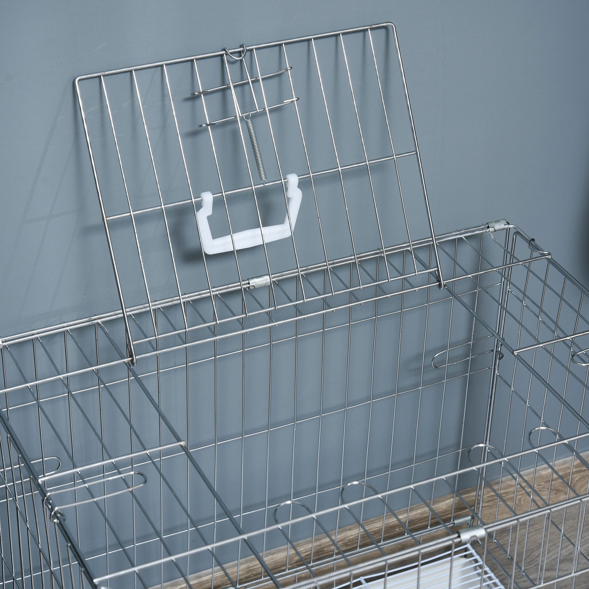 Gaiola Metálica 61x43x50 cm Prata e Branco para Cães