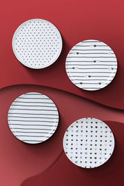 Conjunto para servir bolo – 15 x 15 x 2 cm – Branco e preto – Porcelana