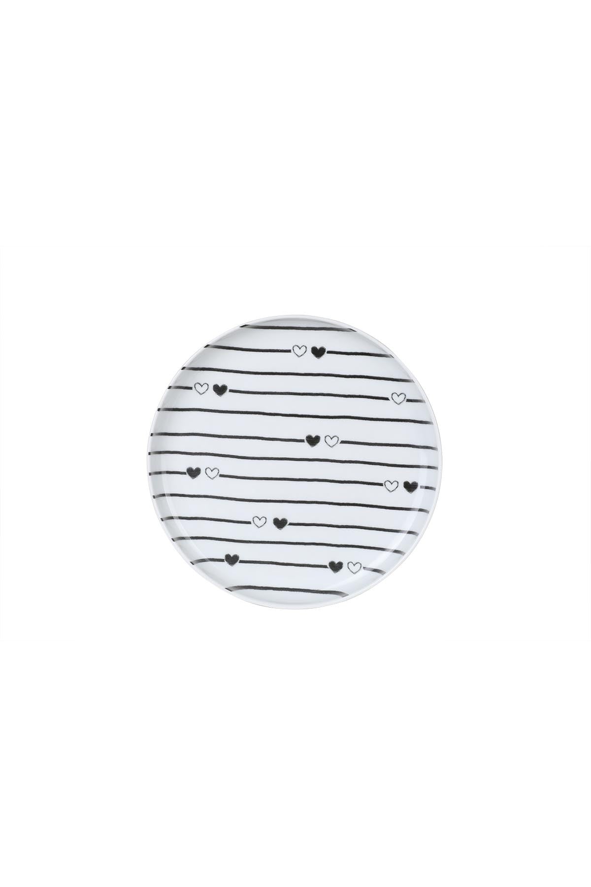 Conjunto para servir bolo – 15 x 15 x 2 cm – Branco e Preto – Porcelana