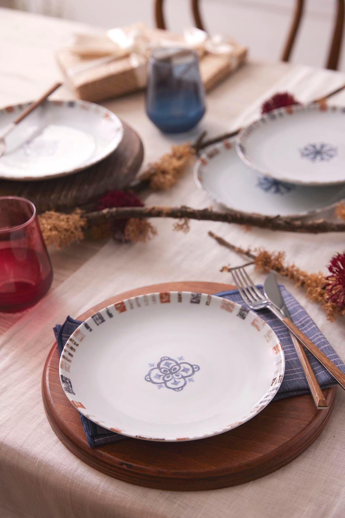 Conjunto de Servir Bolo – 21 x 21 x 2 cm – Azul – Porcelana