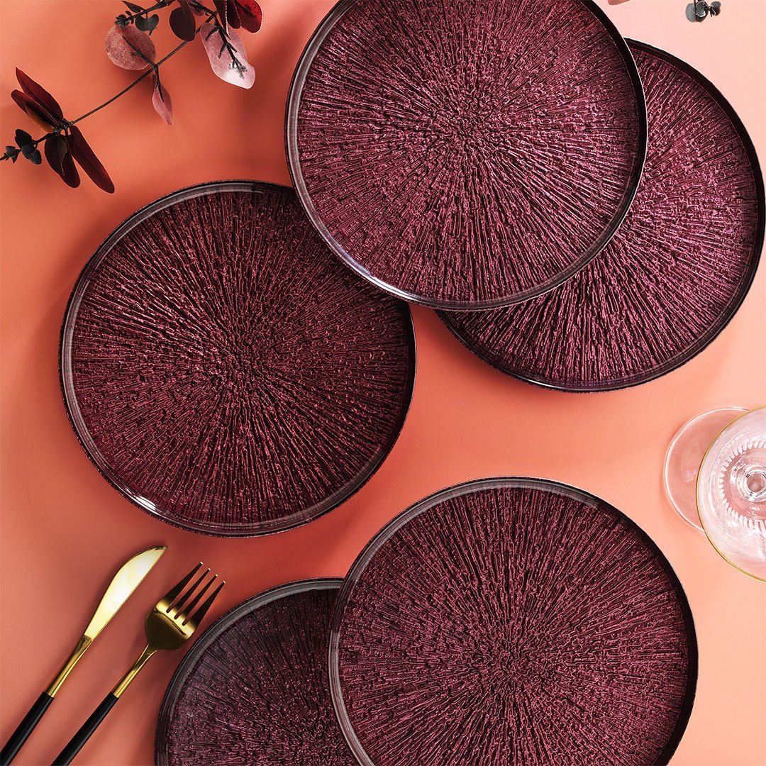 Conjunto de pratos de sobremesa – 21 x 21 cm – Vermelho Clarete – Vidro